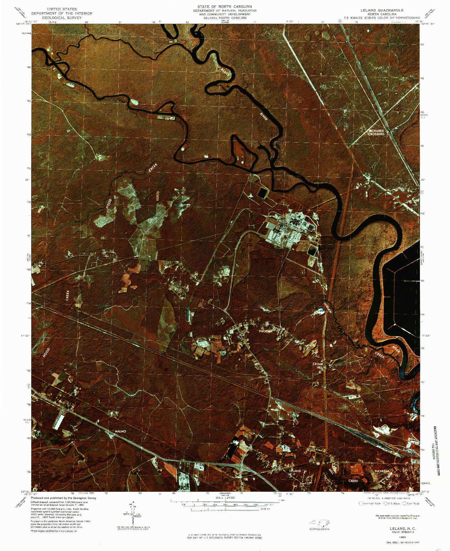 USGS 1:24000-SCALE QUADRANGLE FOR LELAND, NC 1980