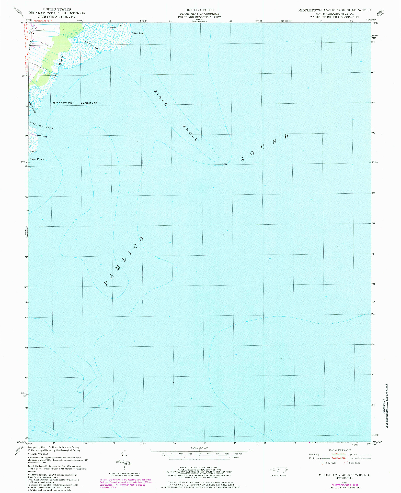 USGS 1:24000-SCALE QUADRANGLE FOR MIDDLETOWN ANCHORAGE, NC 1951