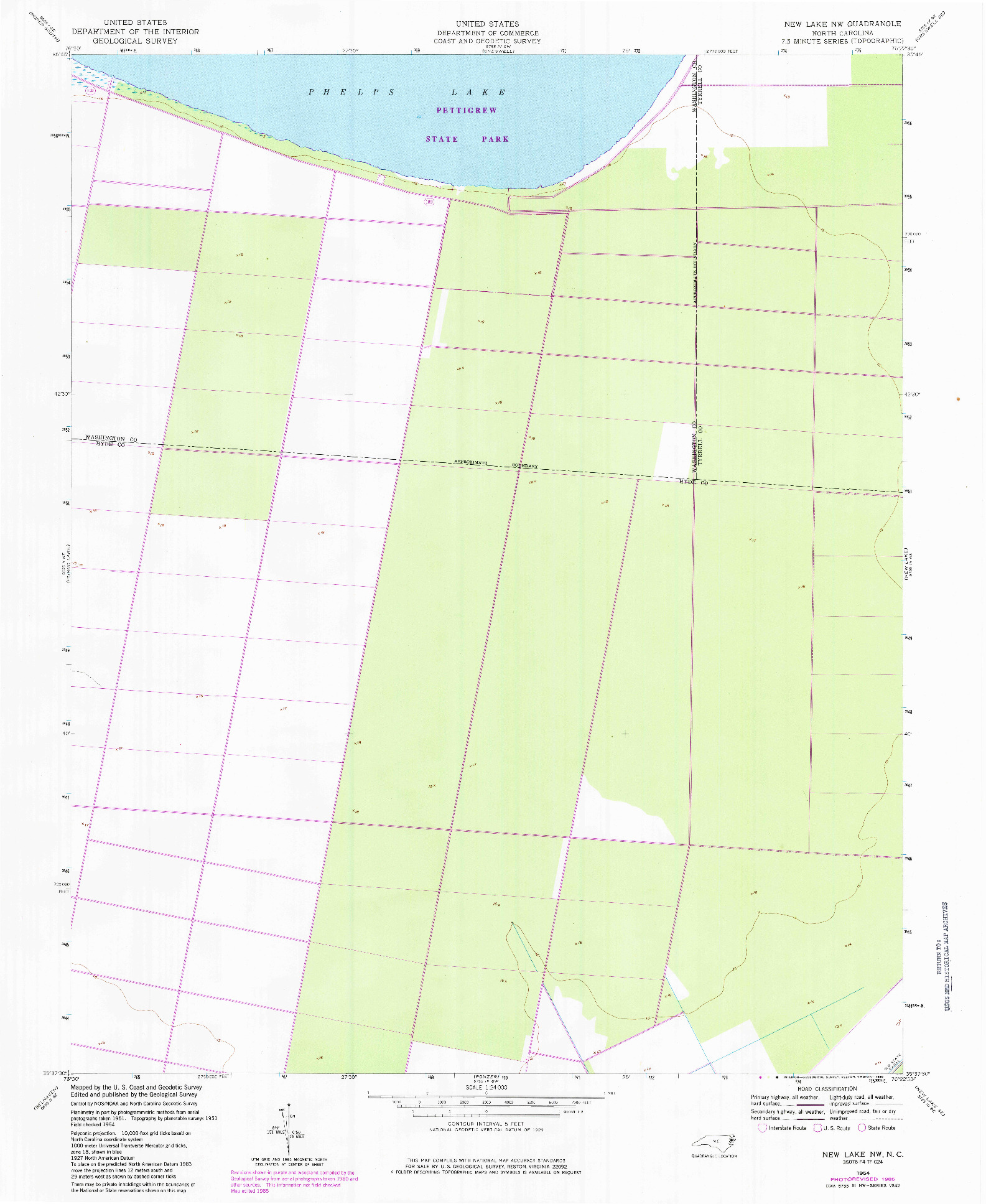 USGS 1:24000-SCALE QUADRANGLE FOR NEW LAKE NW, NC 1954