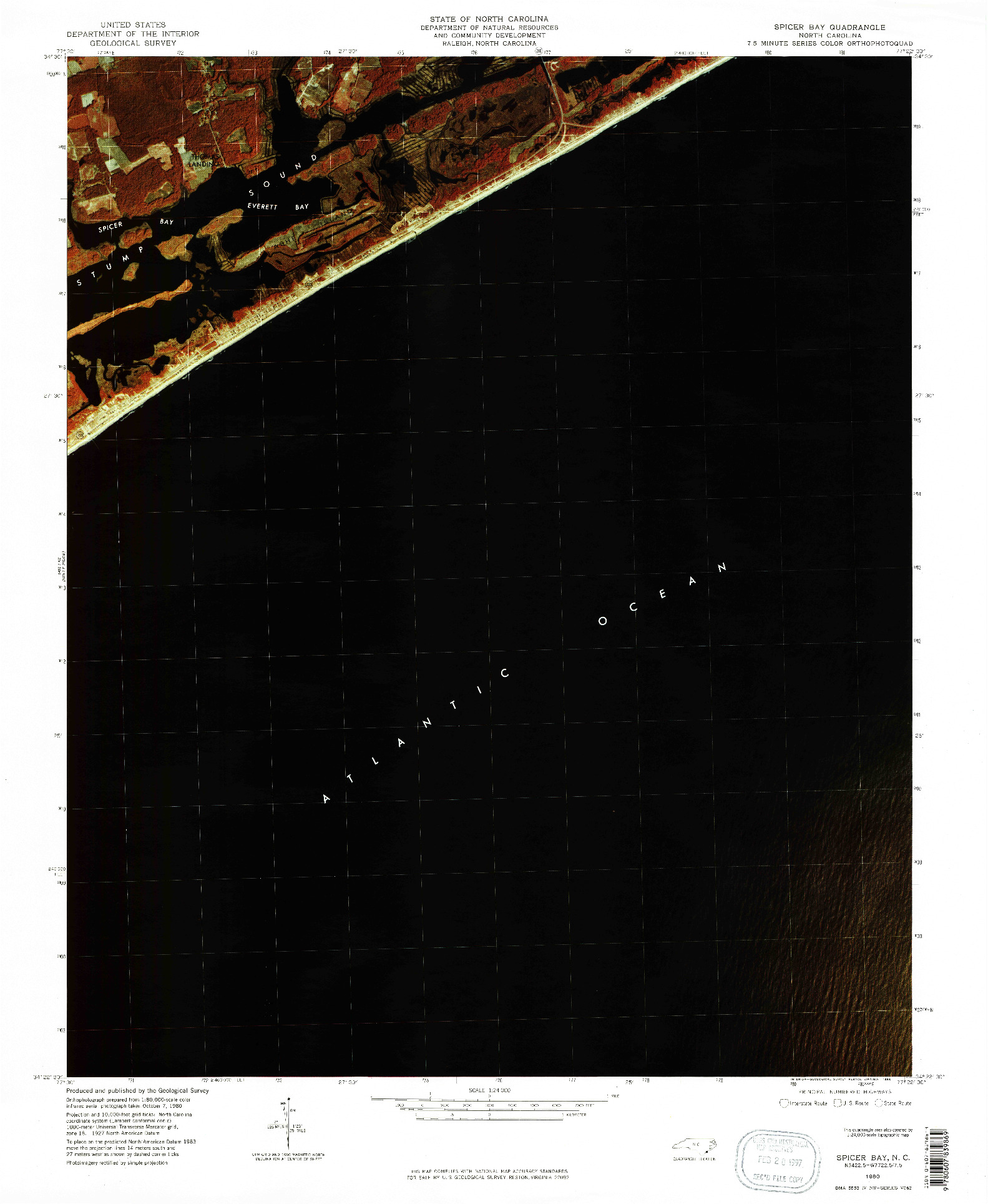 USGS 1:24000-SCALE QUADRANGLE FOR SPICER BAY, NC 1980