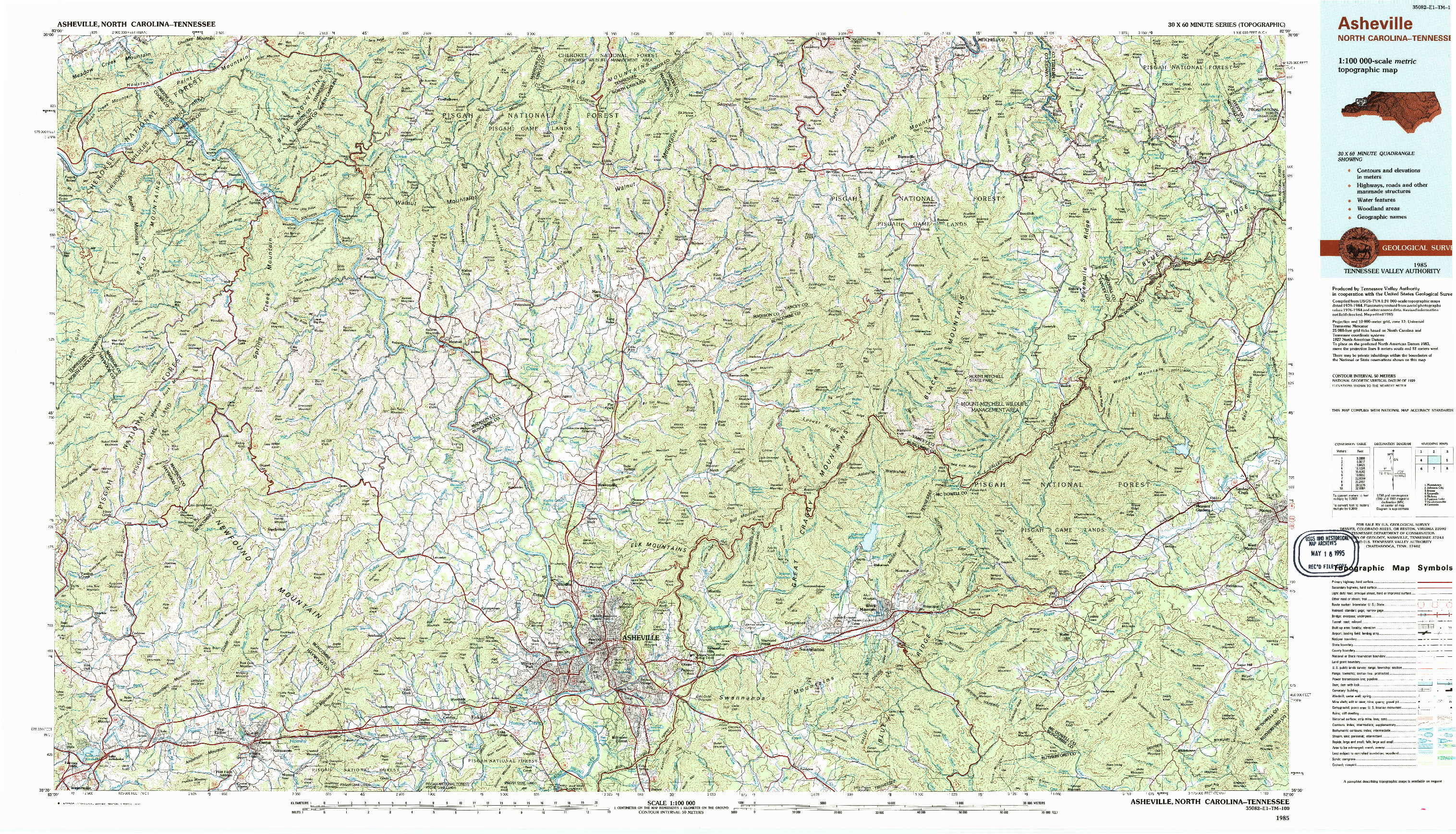 USGS 1:100000-SCALE QUADRANGLE FOR ASHEVILLE, NC 1985