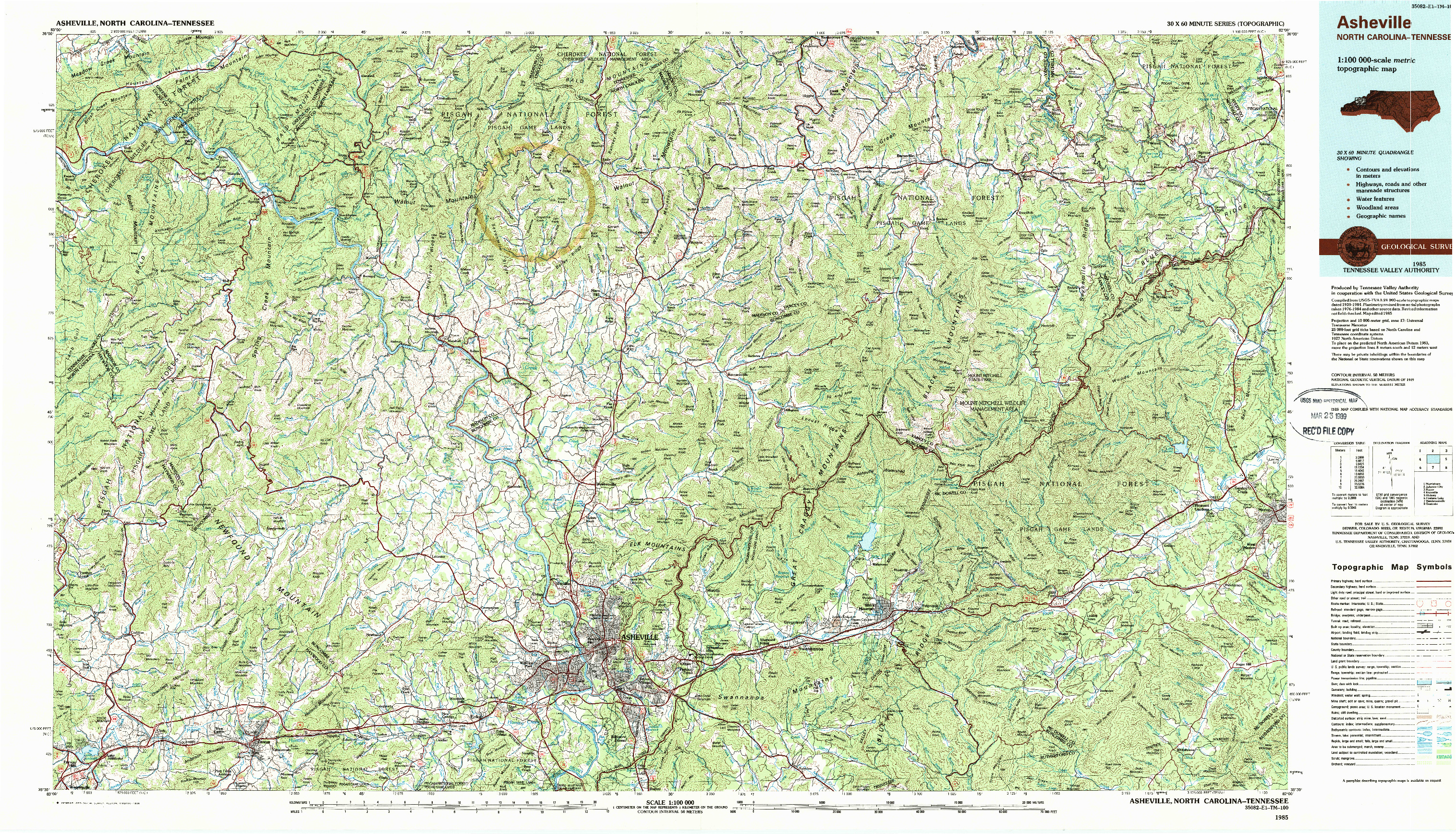 USGS 1:100000-SCALE QUADRANGLE FOR ASHEVILLE, NC 1985