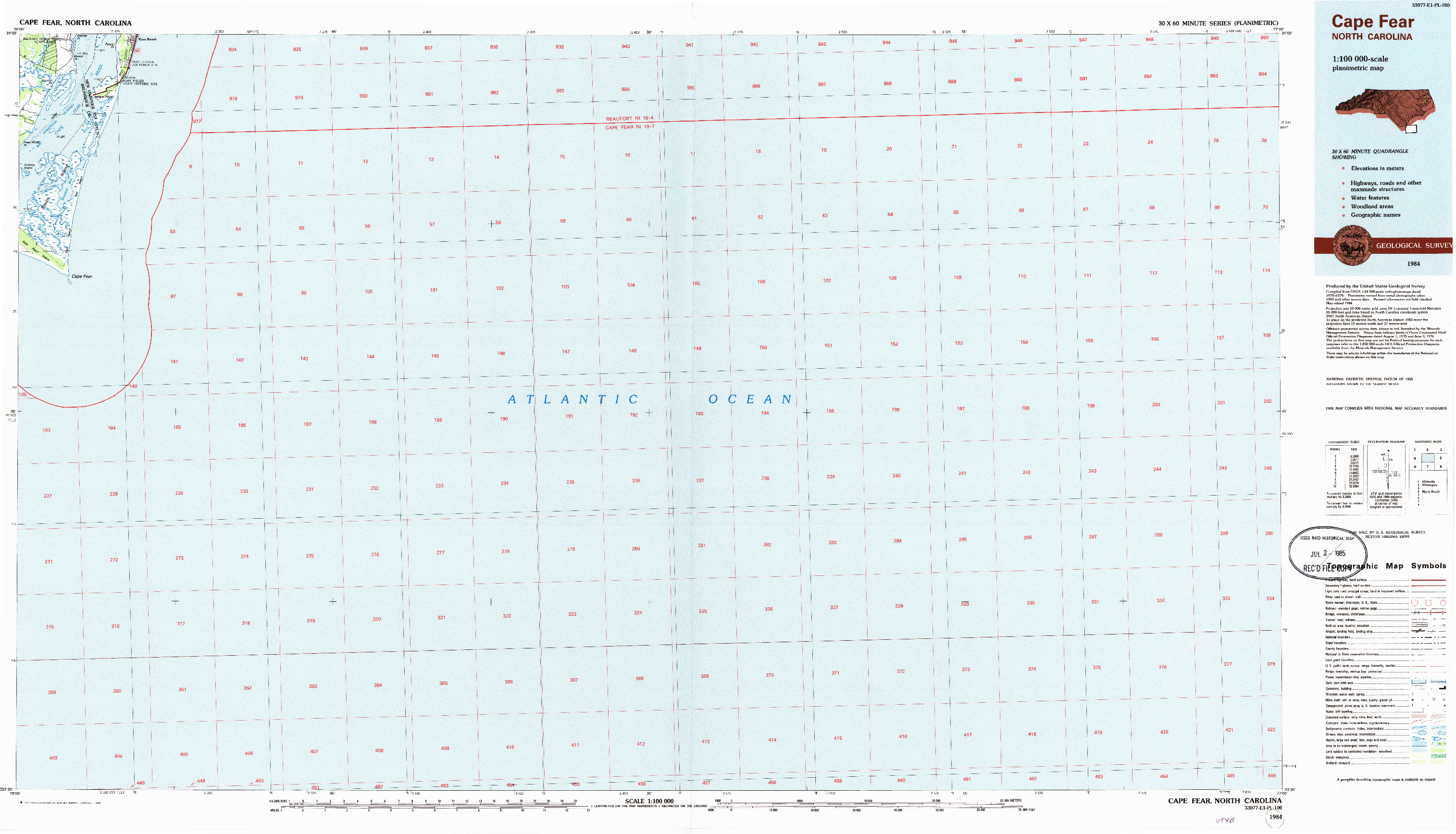 USGS 1:100000-SCALE QUADRANGLE FOR CAPE FEAR, NC 1984