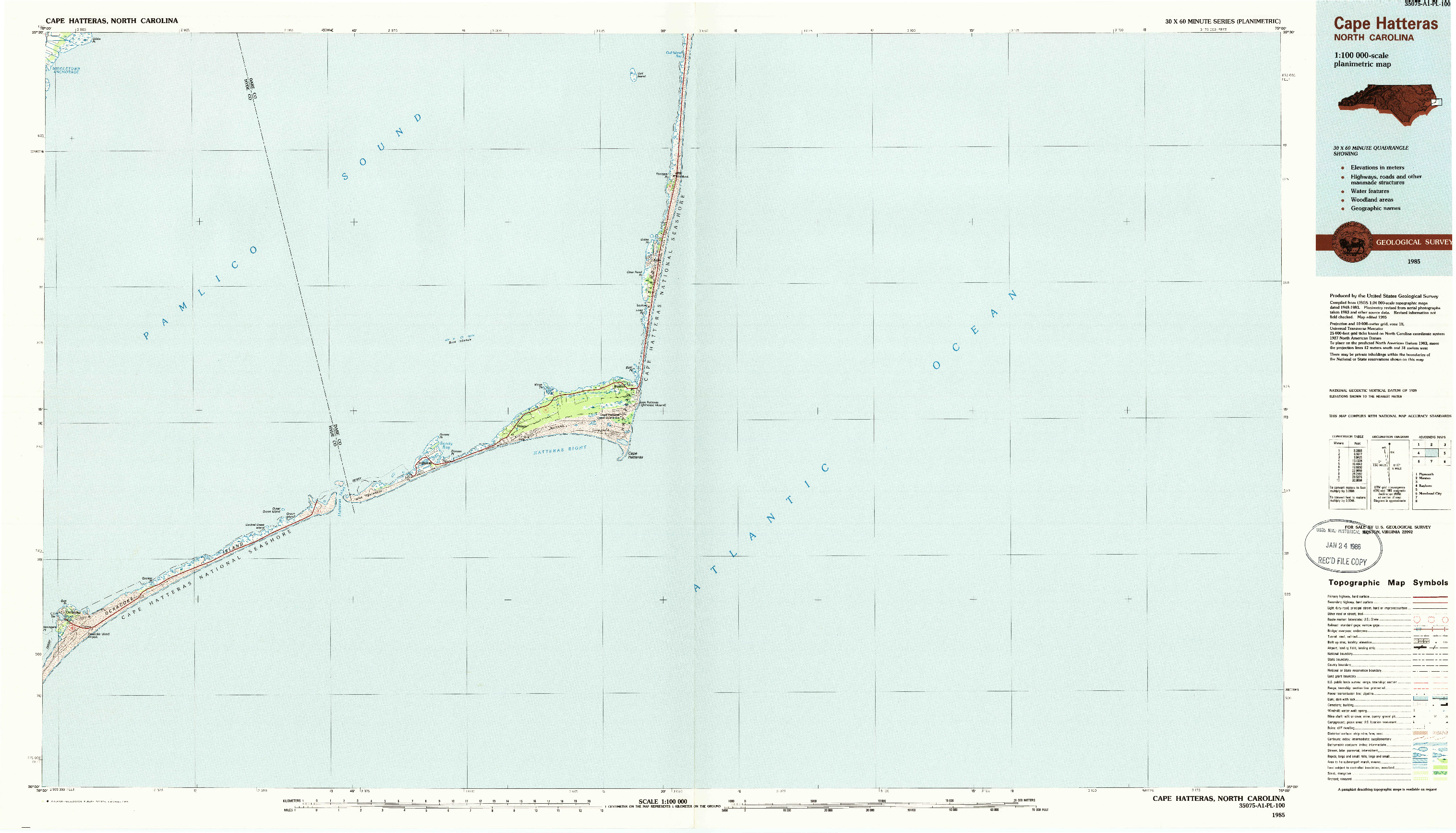 USGS 1:100000-SCALE QUADRANGLE FOR CAPE HATTERAS, NC 1985