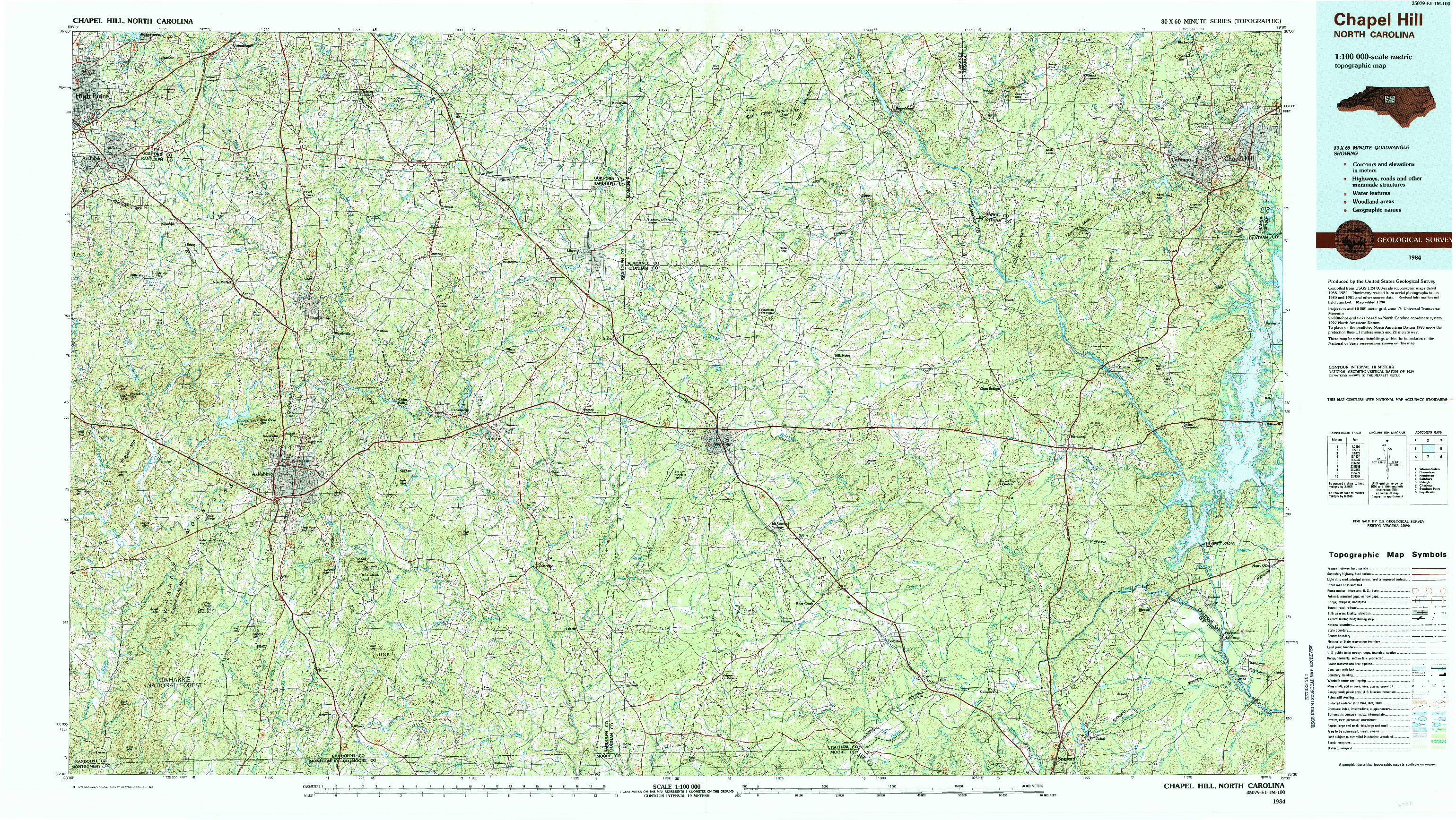 USGS 1:100000-SCALE QUADRANGLE FOR CHAPEL HILL, NC 1984