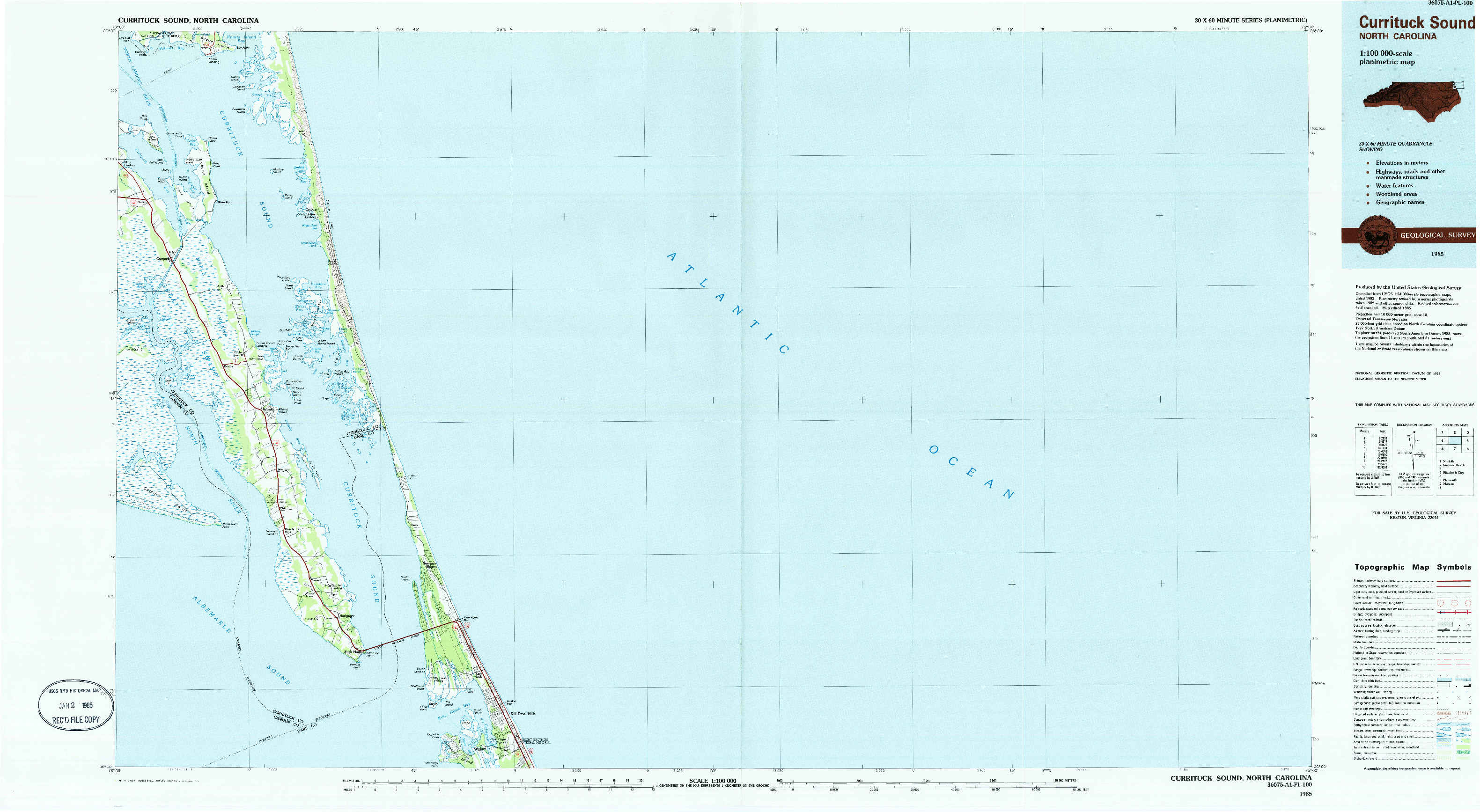 USGS 1:100000-SCALE QUADRANGLE FOR CURRITUCK SOUND, NC 1985