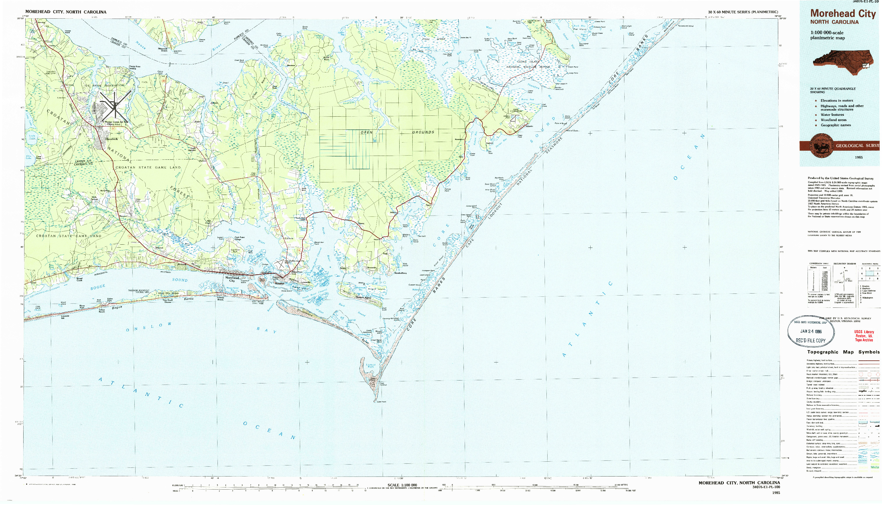 USGS 1:100000-SCALE QUADRANGLE FOR MOREHEAD CITY, NC 1985