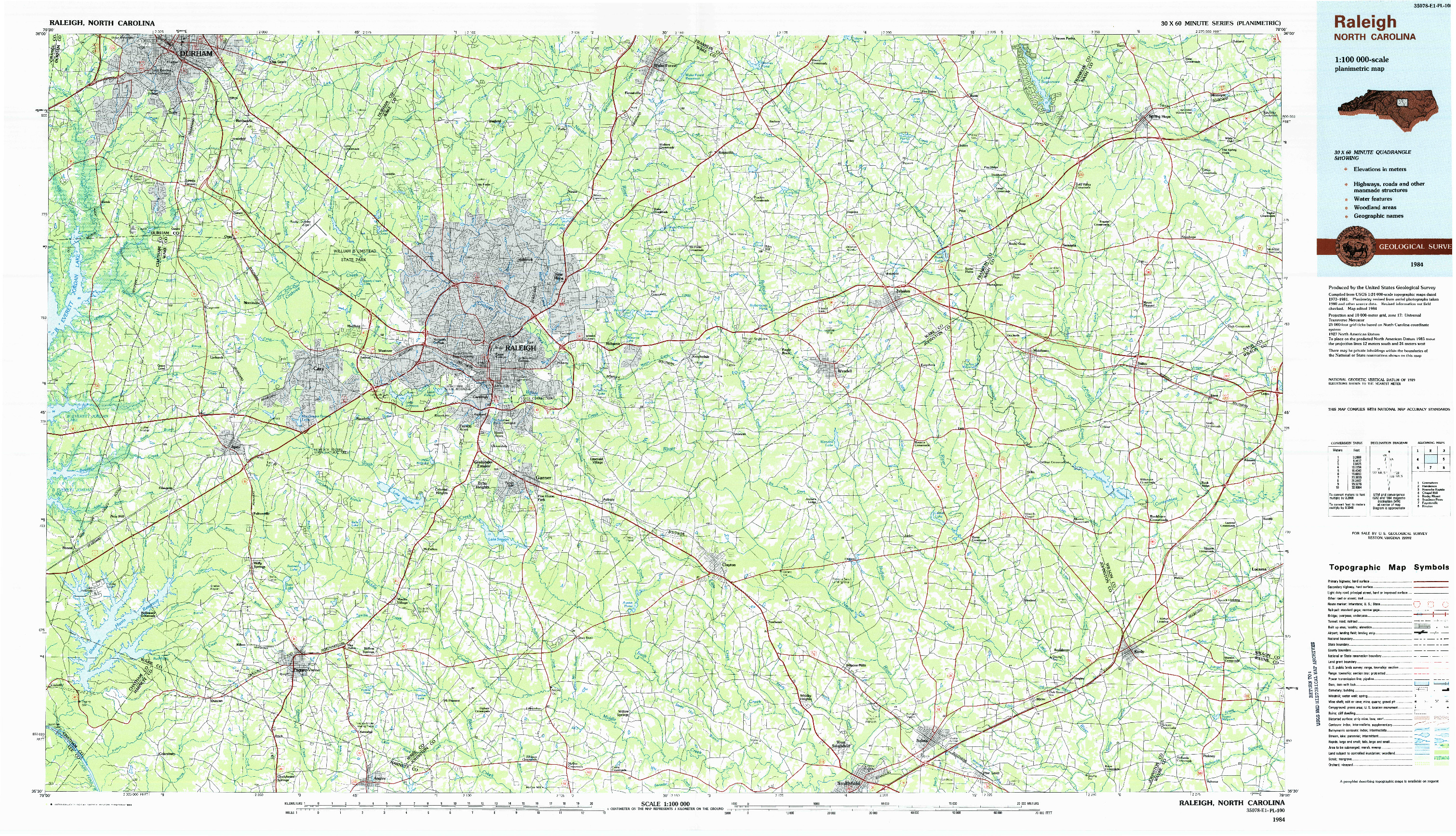 USGS 1:100000-SCALE QUADRANGLE FOR RALEIGH, NC 1984