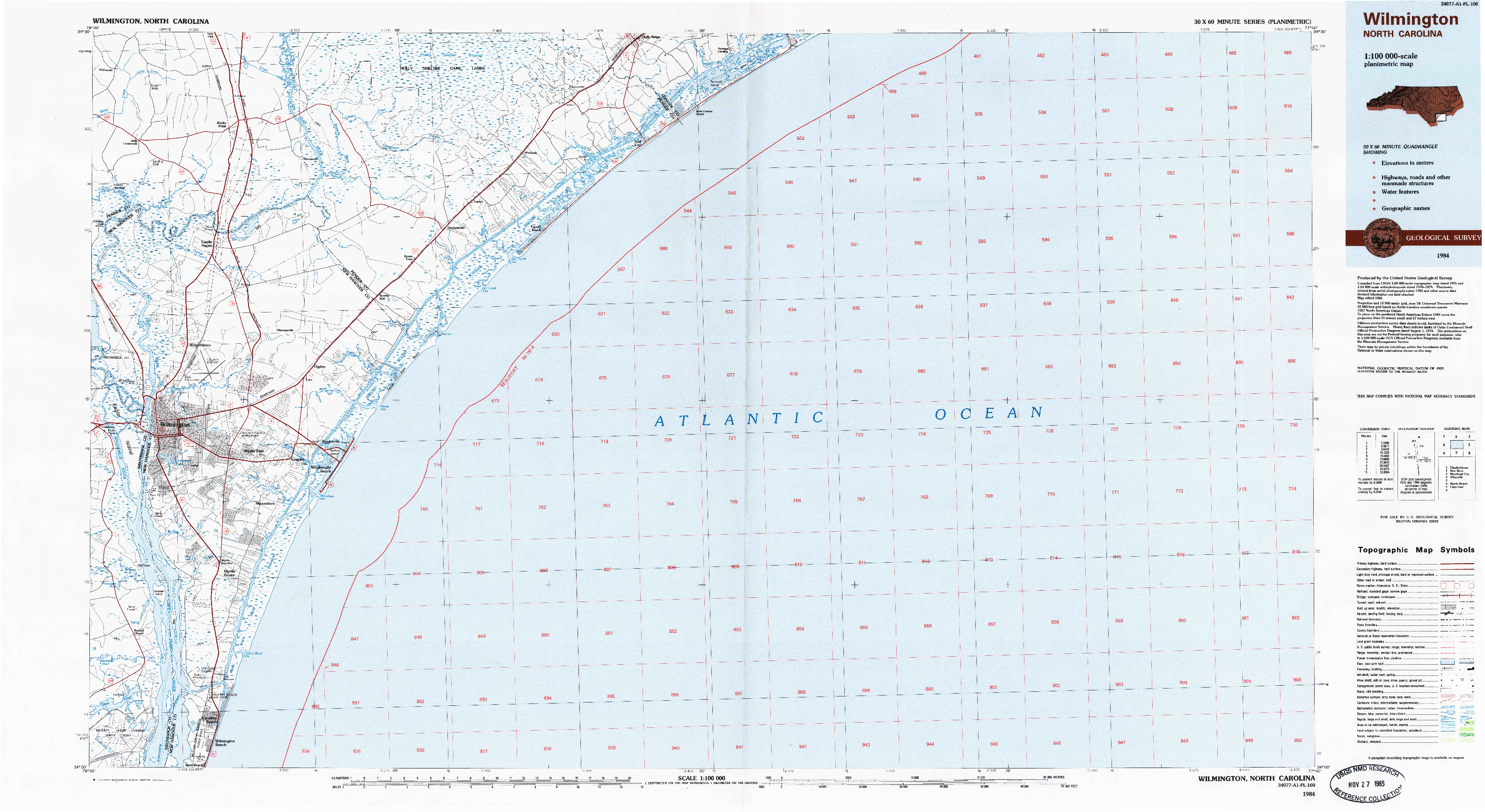 USGS 1:100000-SCALE QUADRANGLE FOR WILMINGTON, NC 1984