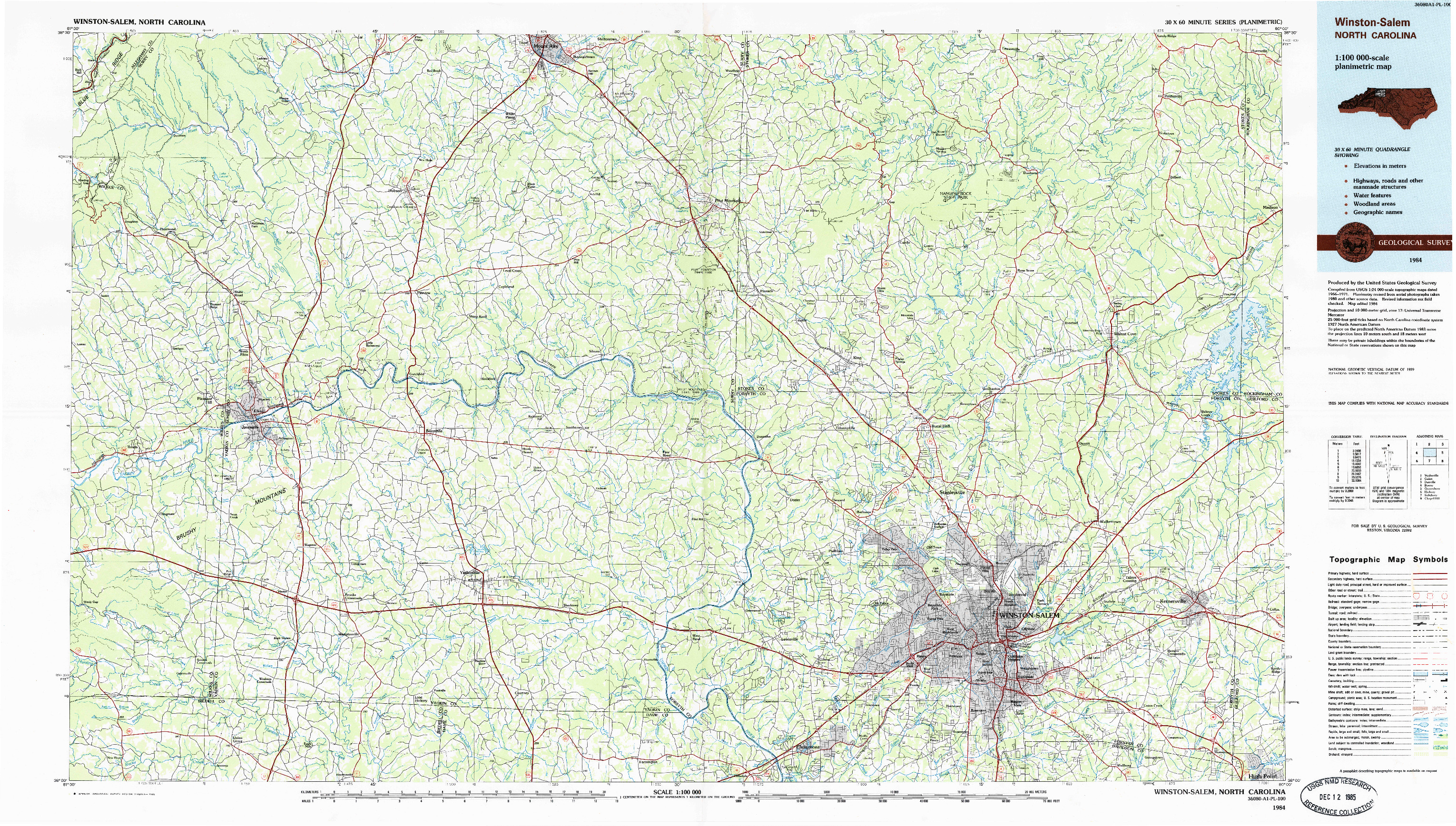 USGS 1:100000-SCALE QUADRANGLE FOR WINSTON-SALEM, NC 1984