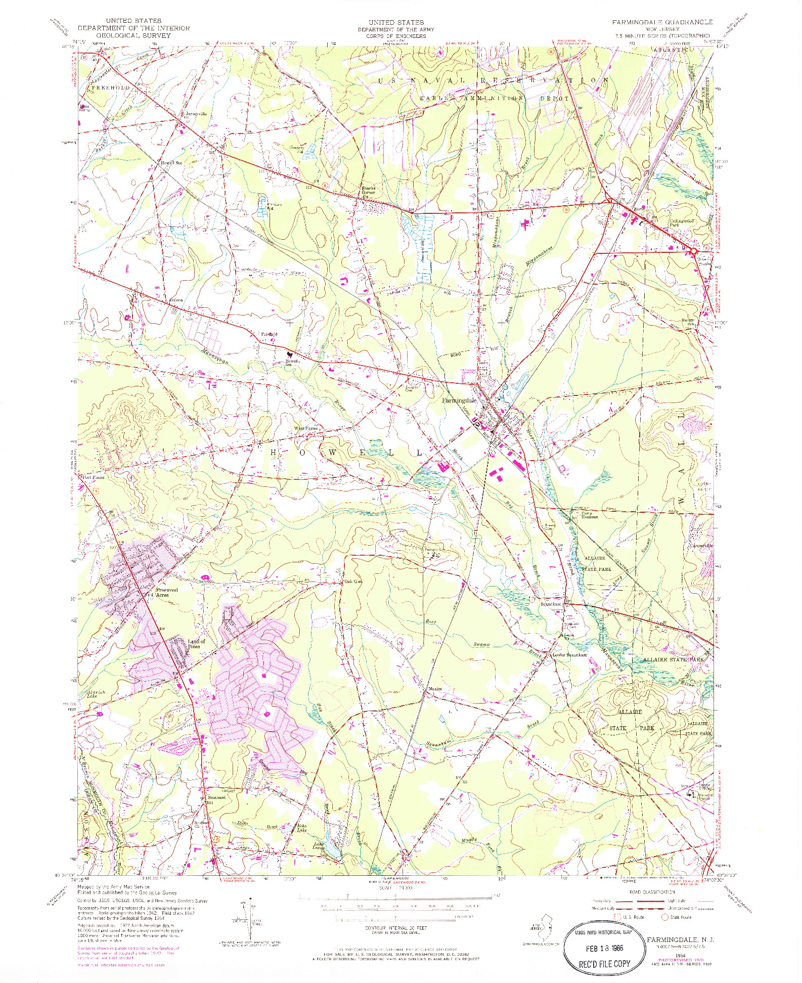 USGS 1:24000-SCALE QUADRANGLE FOR FARMINGDALE, NJ 1954