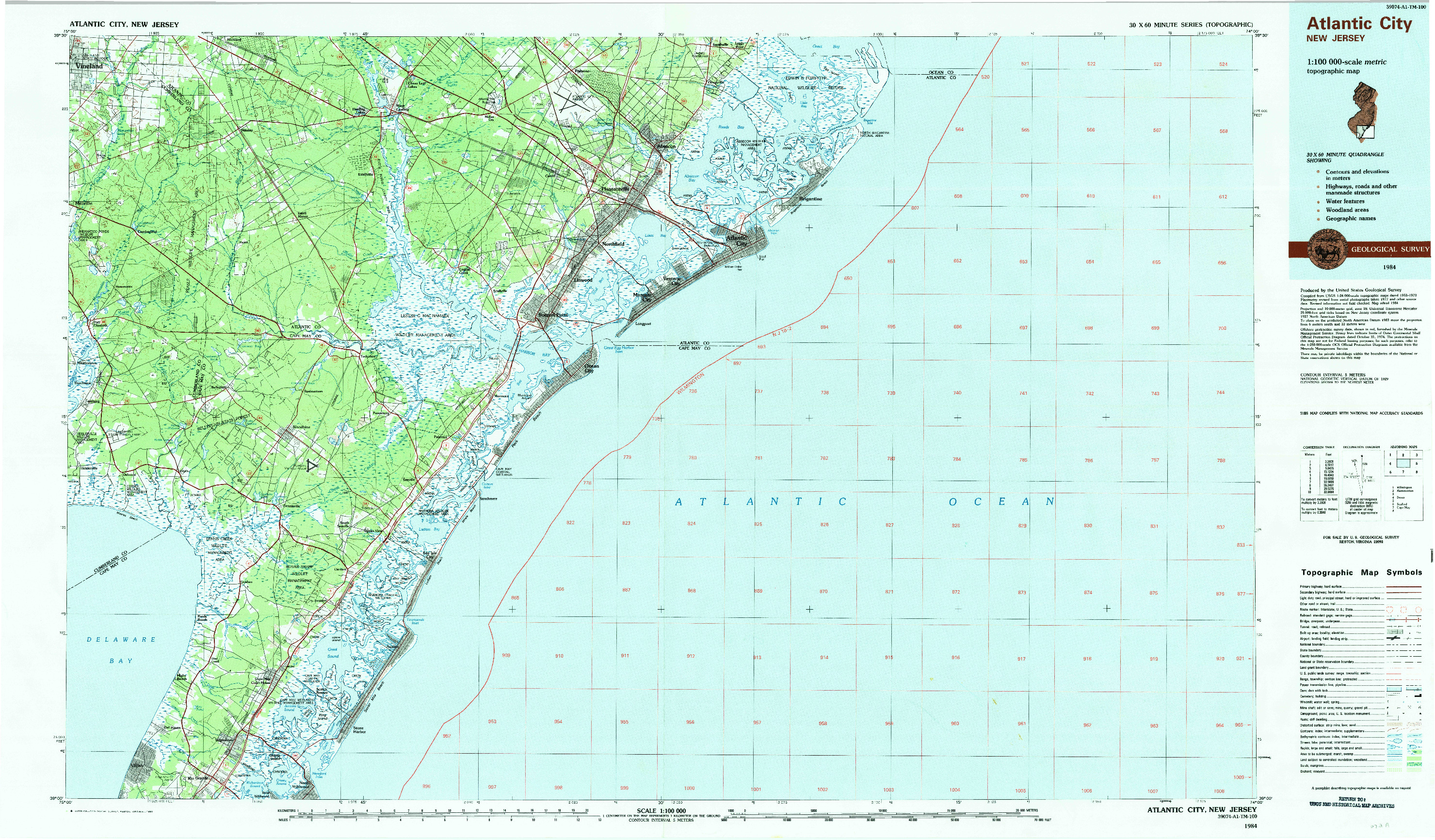 USGS 1:100000-SCALE QUADRANGLE FOR ATLANTIC CITY, NJ 1984