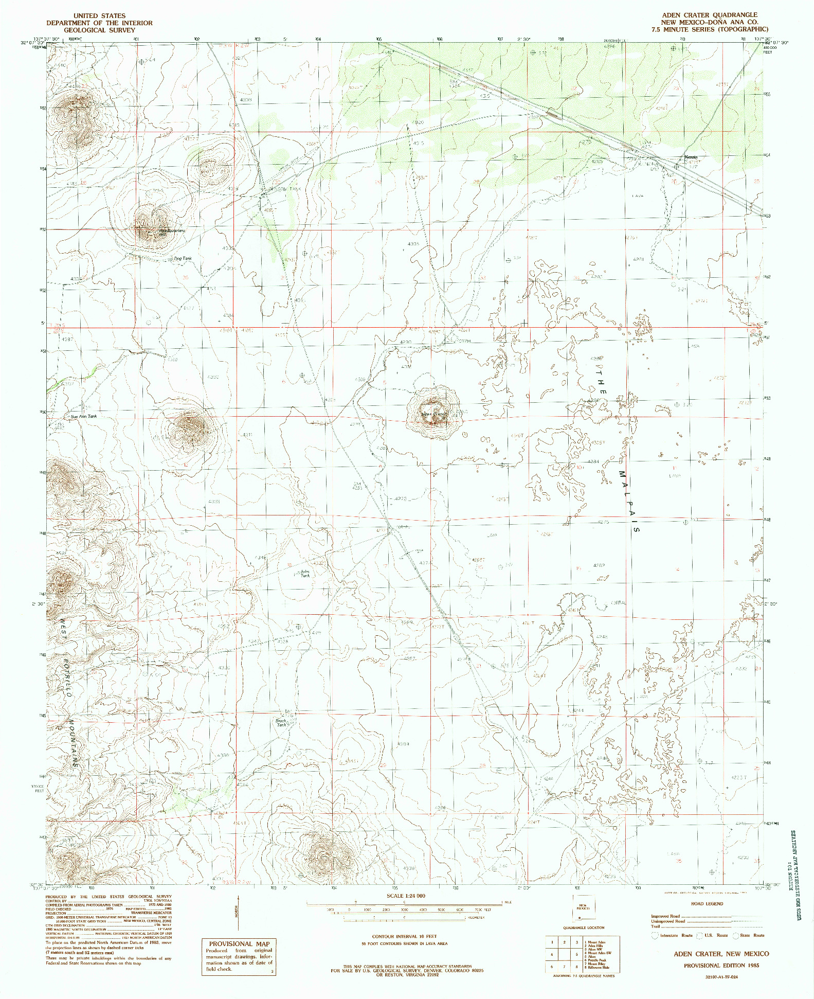 USGS 1:24000-SCALE QUADRANGLE FOR ADEN CRATER, NM 1985