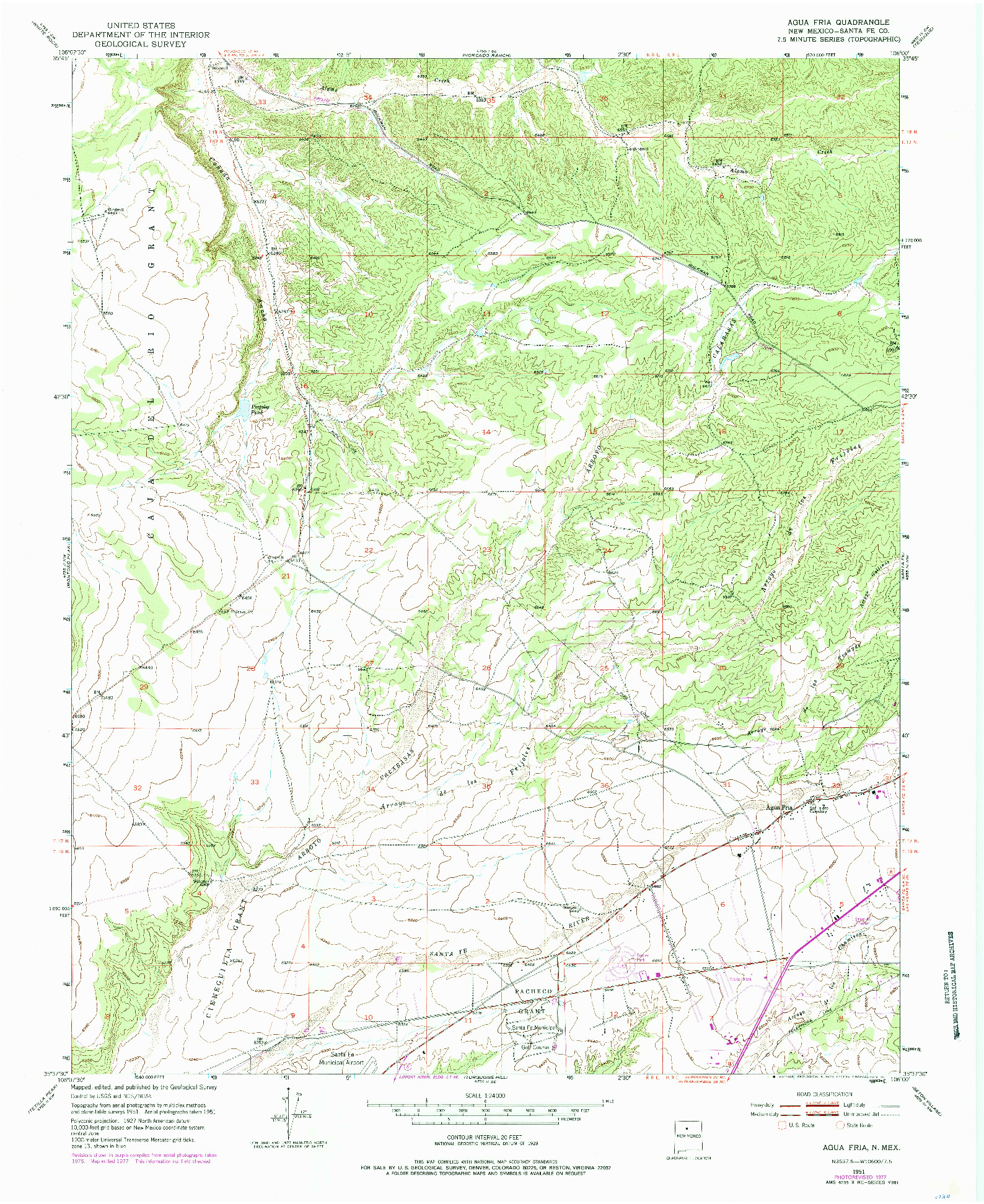 USGS 1:24000-SCALE QUADRANGLE FOR AGUA FRIA, NM 1951