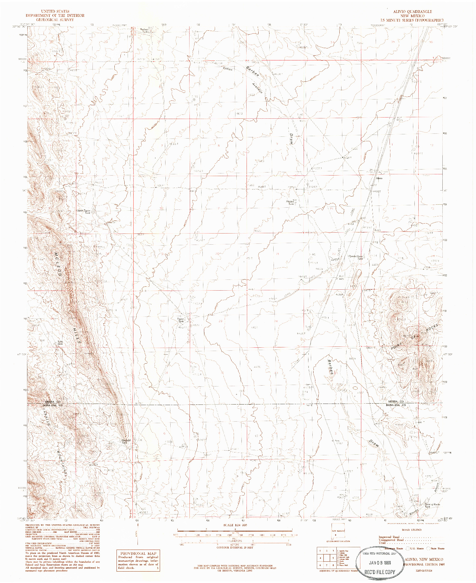 USGS 1:24000-SCALE QUADRANGLE FOR ALIVIO, NM 1985