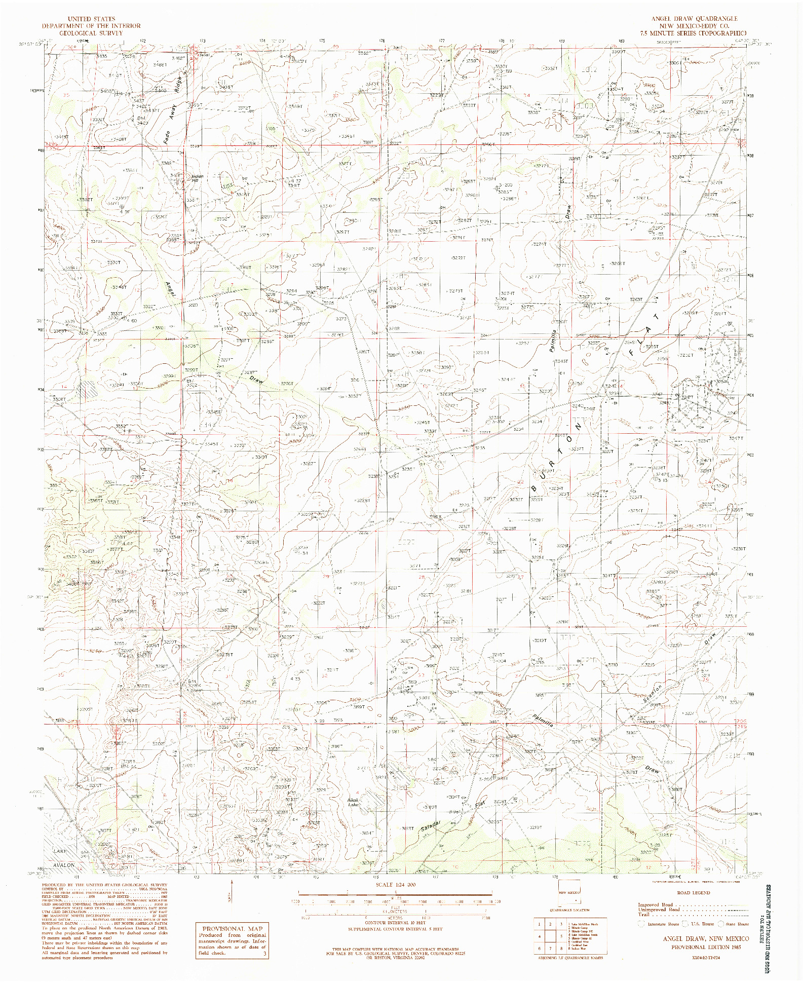 USGS 1:24000-SCALE QUADRANGLE FOR ANGEL DRAW, NM 1985