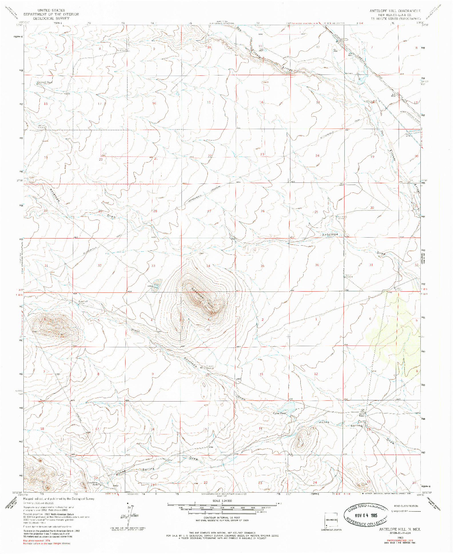 USGS 1:24000-SCALE QUADRANGLE FOR ANTELOPE HILL, NM 1963