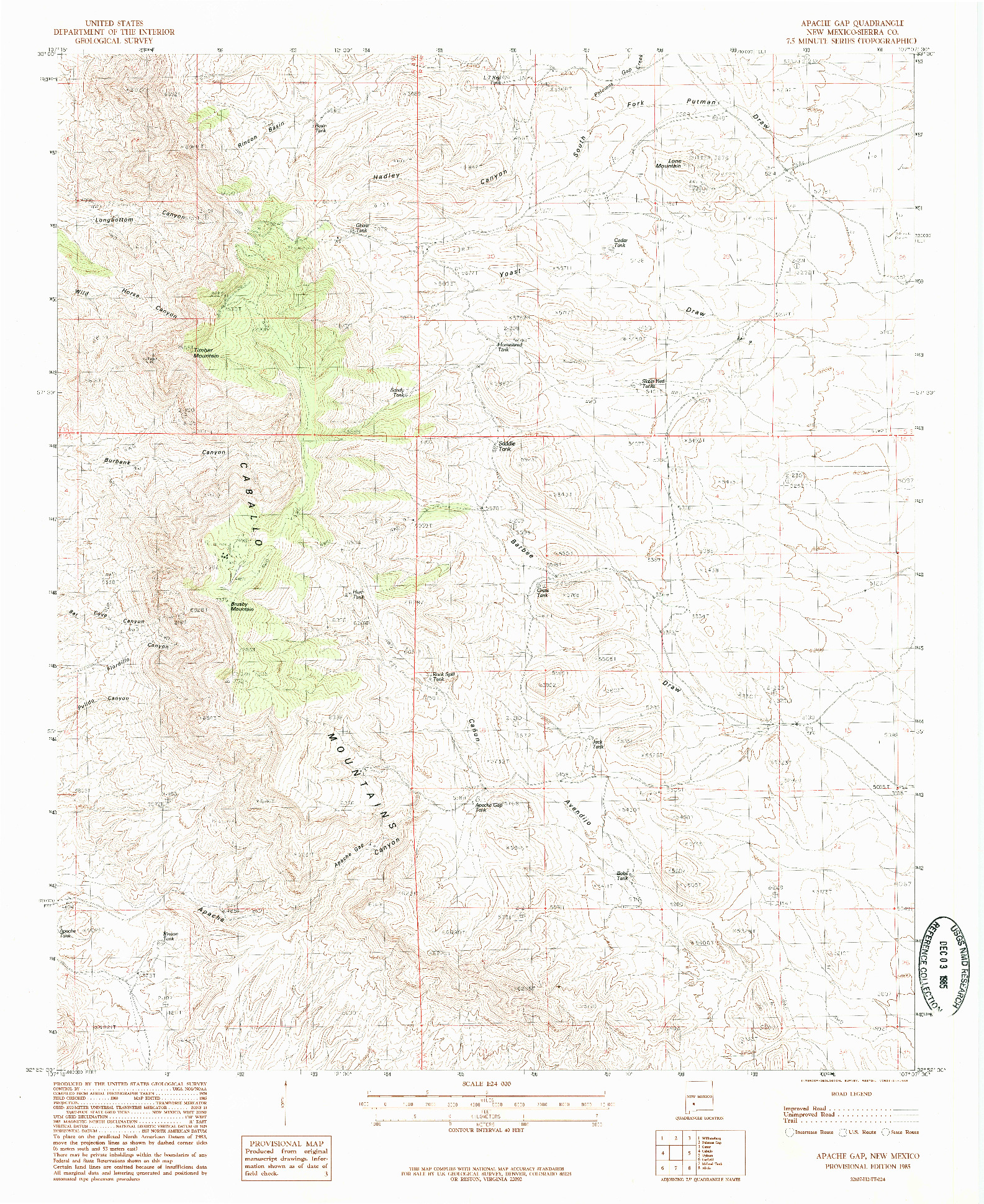 USGS 1:24000-SCALE QUADRANGLE FOR APACHE GAP, NM 1985