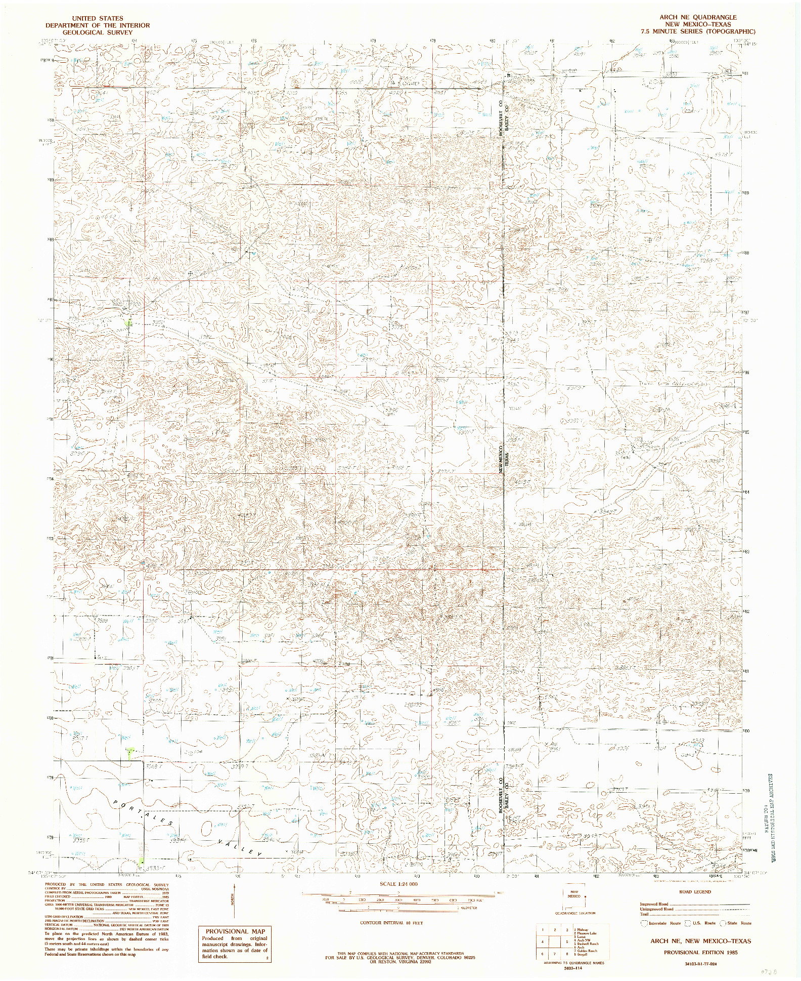USGS 1:24000-SCALE QUADRANGLE FOR ARCH NE, NM 1985