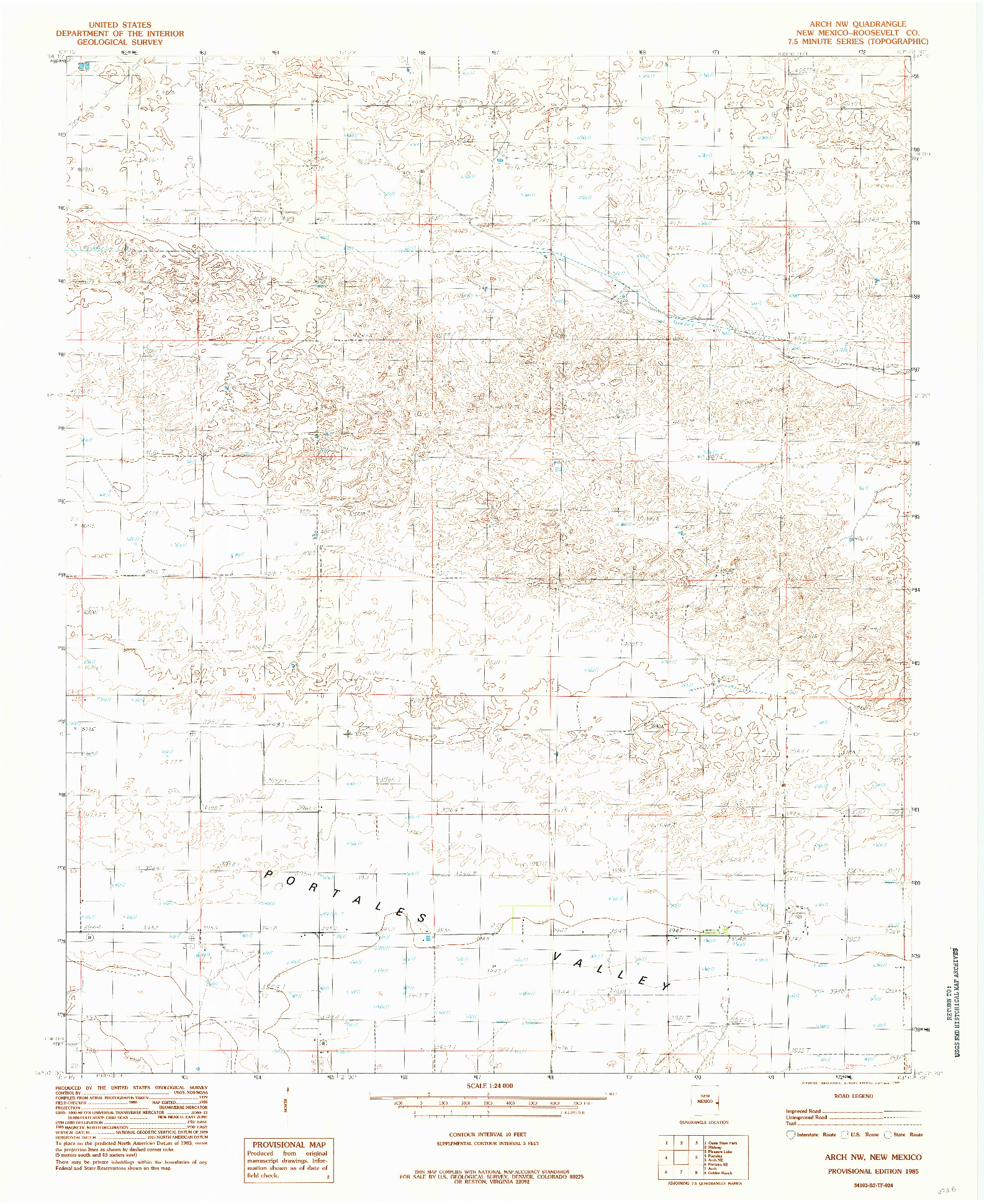 USGS 1:24000-SCALE QUADRANGLE FOR ARCH NW, NM 1985