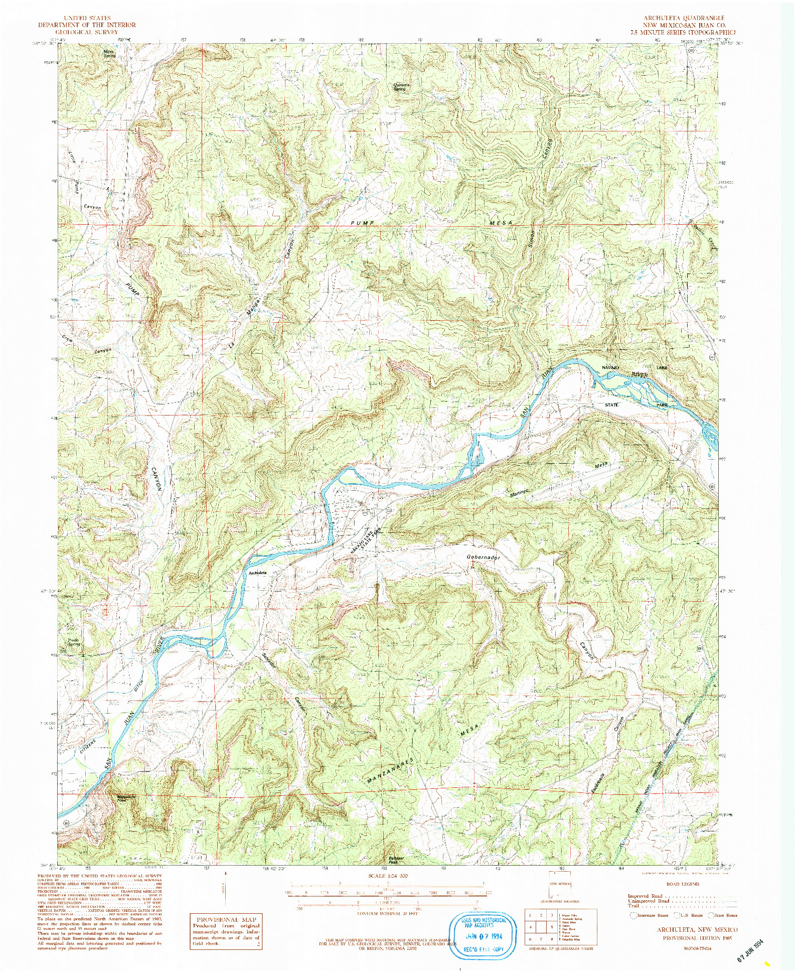 USGS 1:24000-SCALE QUADRANGLE FOR ARCHULETA, NM 1985