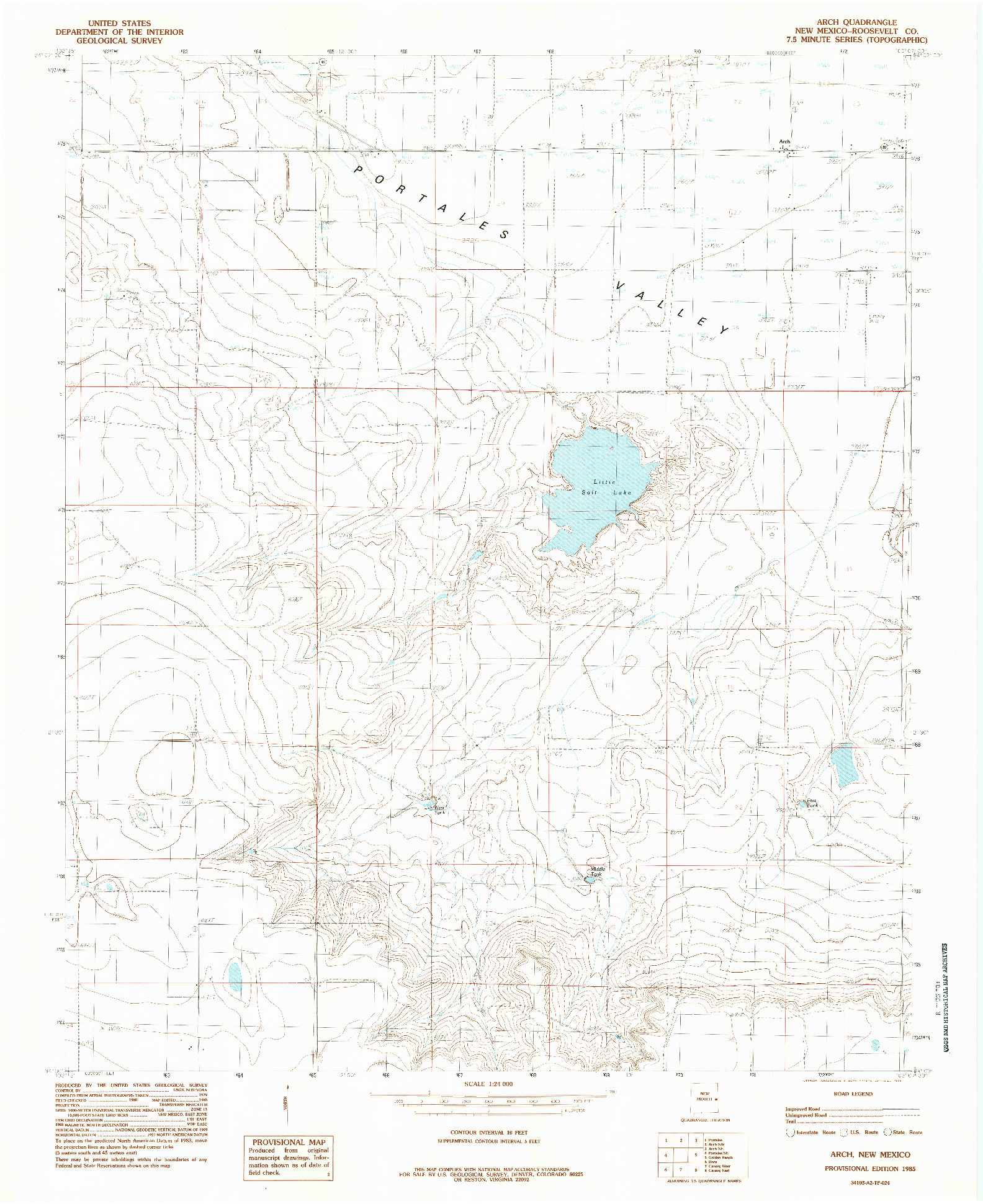 USGS 1:24000-SCALE QUADRANGLE FOR ARCH, NM 1985