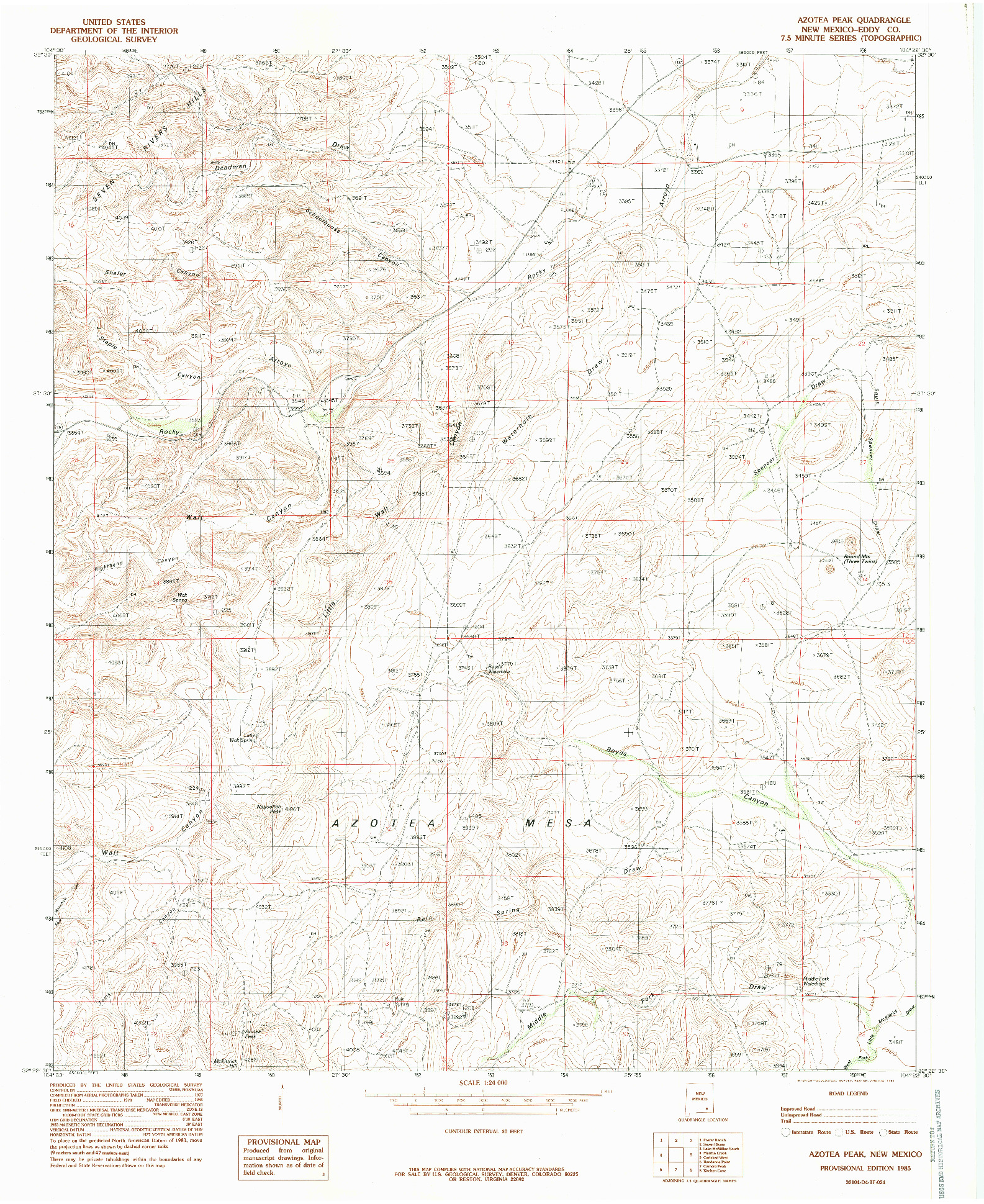 USGS 1:24000-SCALE QUADRANGLE FOR AZOTEA PEAK, NM 1985