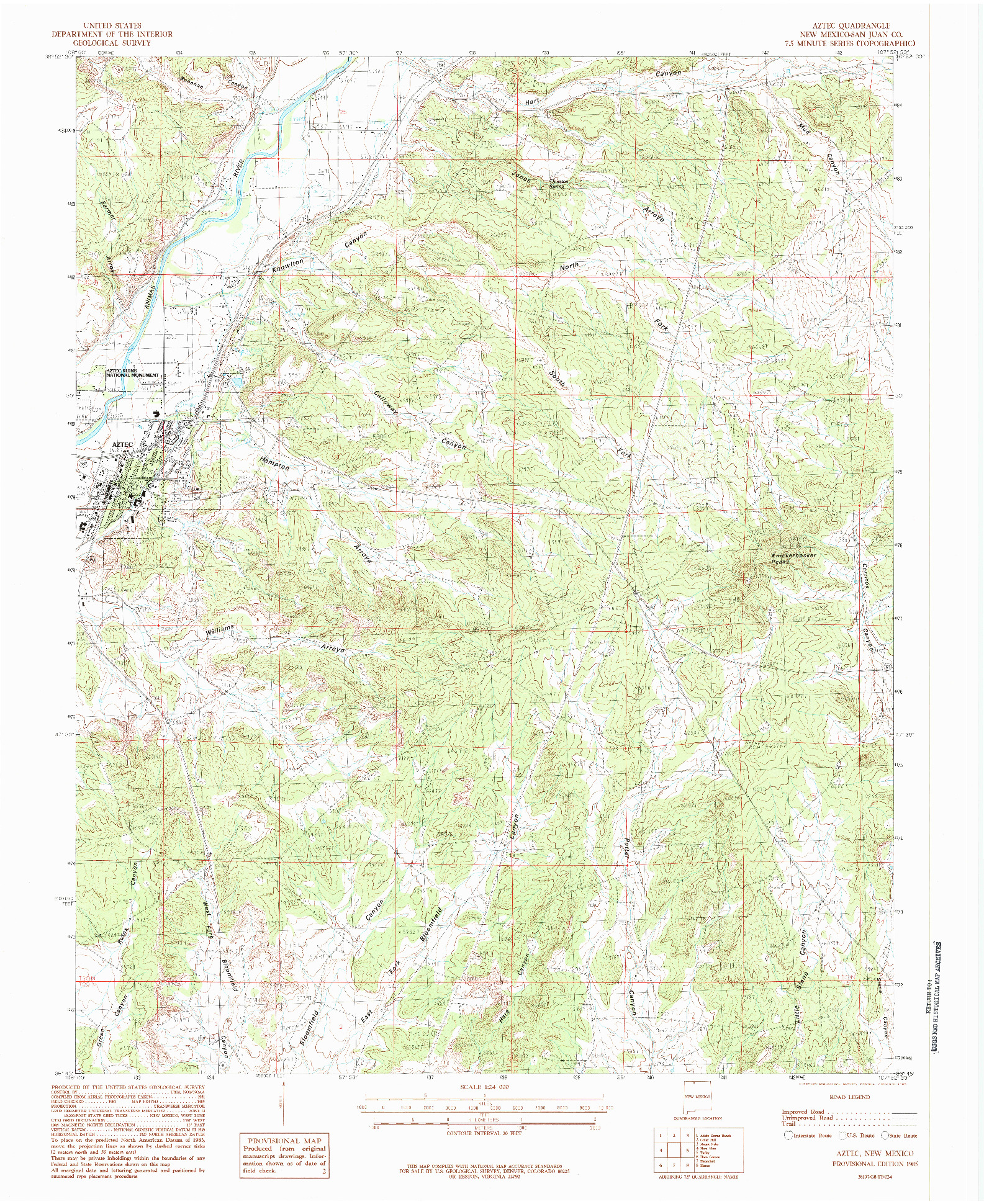 USGS 1:24000-SCALE QUADRANGLE FOR AZTEC, NM 1985