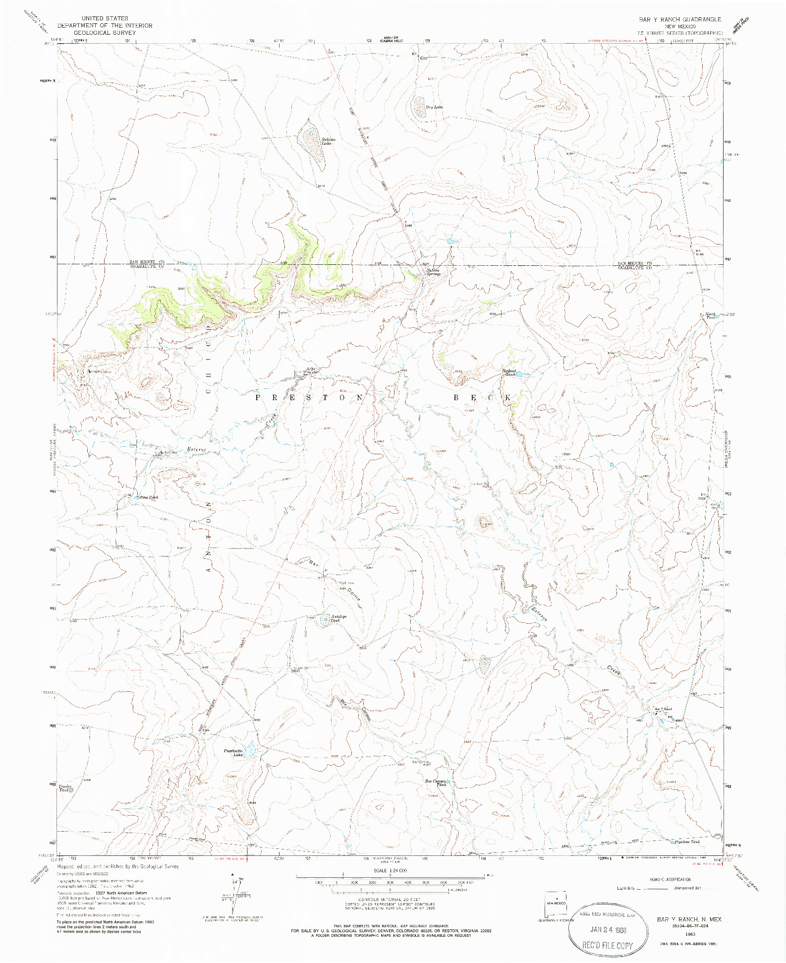 USGS 1:24000-SCALE QUADRANGLE FOR BAR Y RANCH, NM 1963