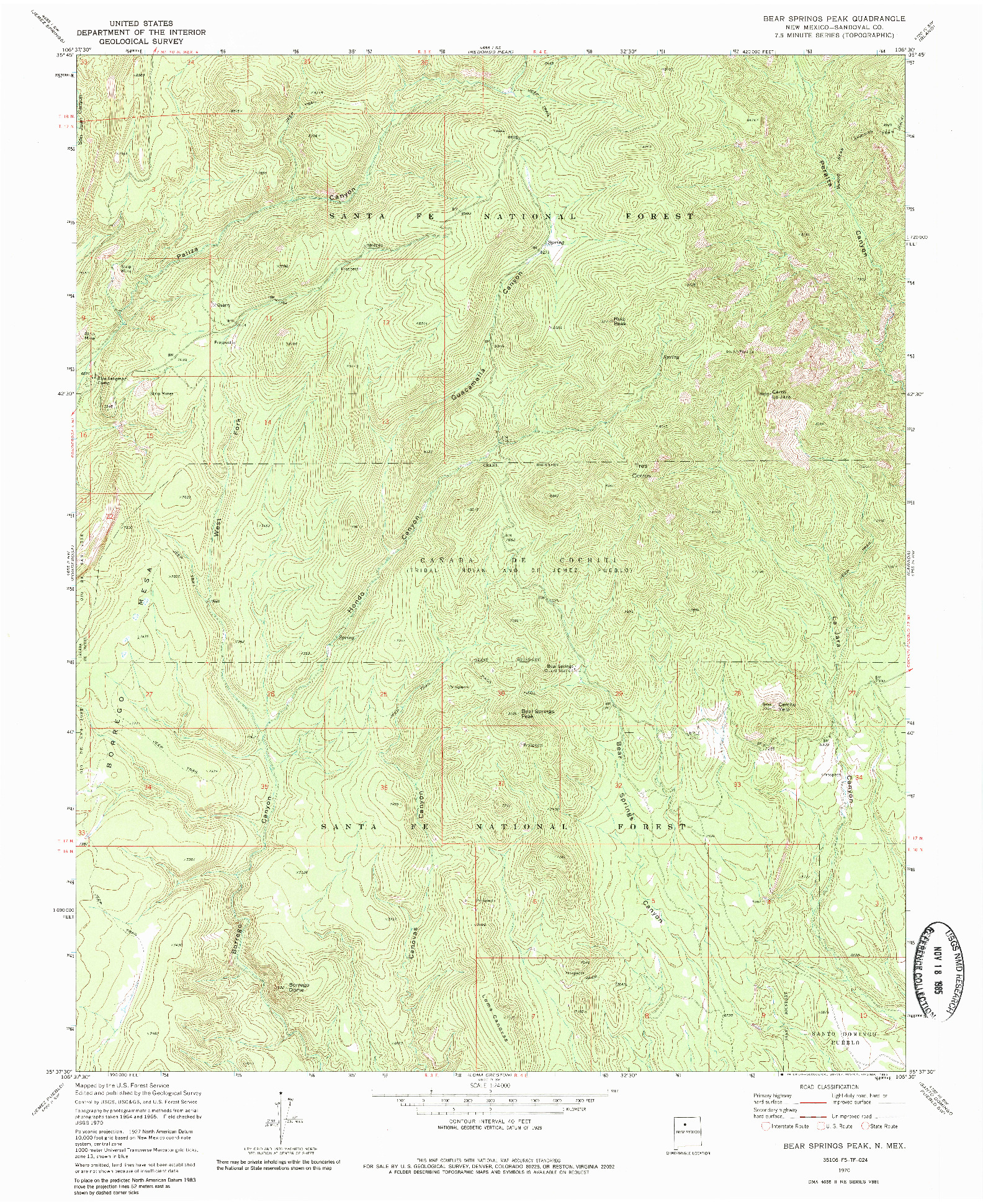 USGS 1:24000-SCALE QUADRANGLE FOR BEAR SPRINGS PEAK, NM 1970