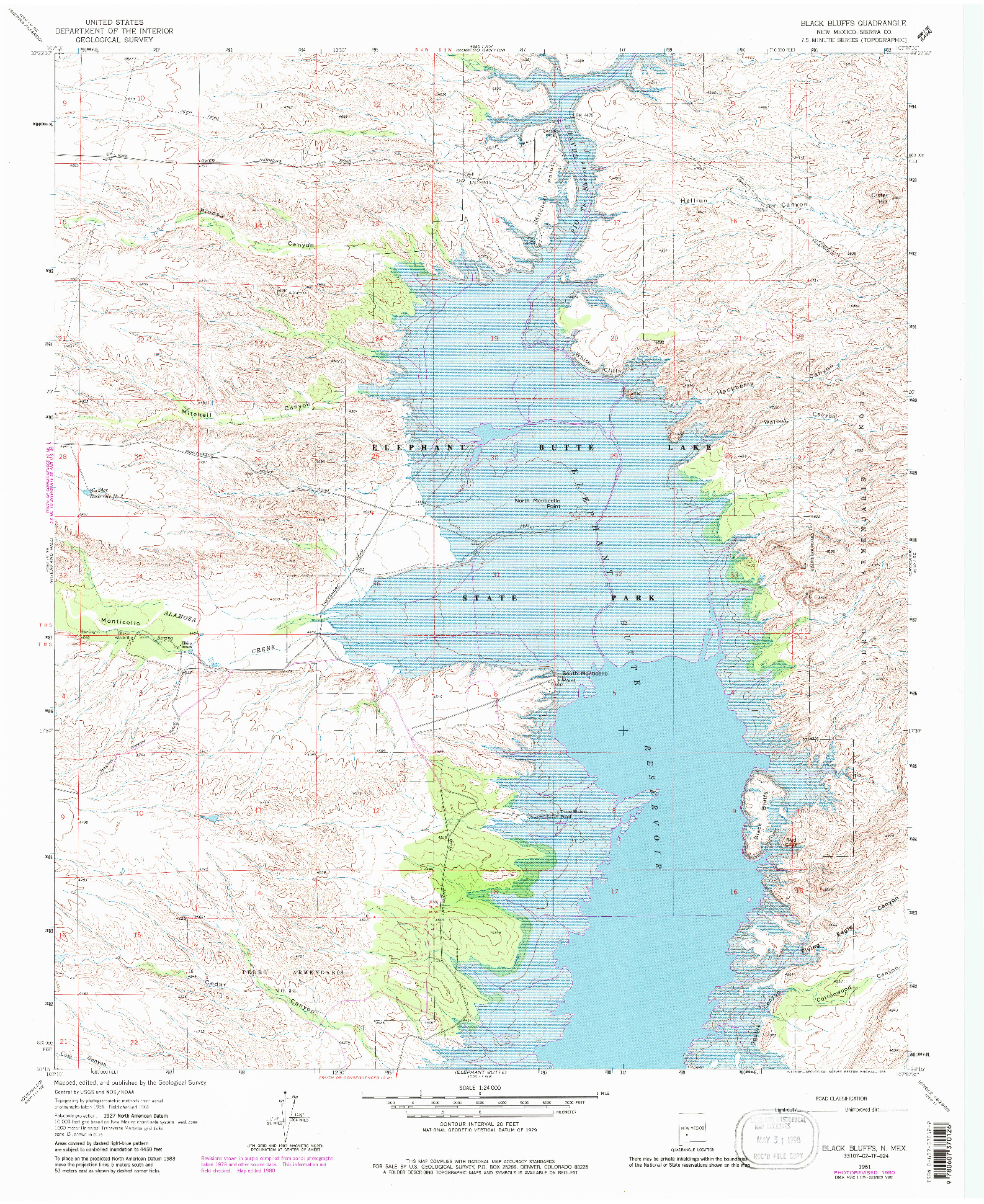 USGS 1:24000-SCALE QUADRANGLE FOR BLACK BLUFFS, NM 1961