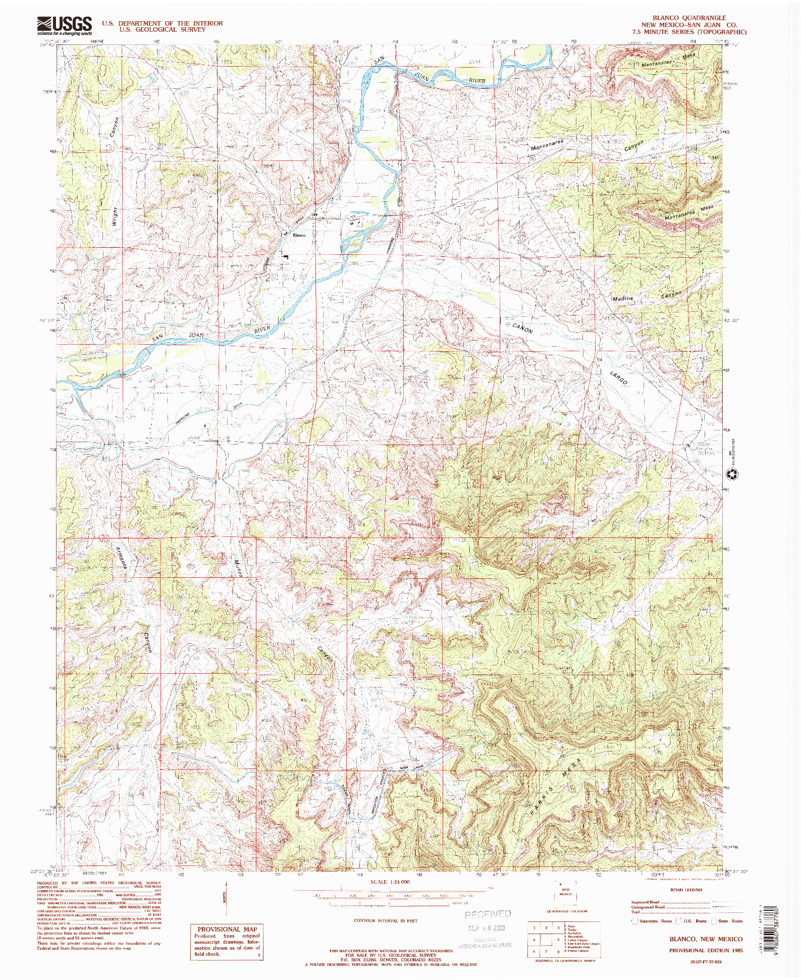 USGS 1:24000-SCALE QUADRANGLE FOR BLANCO, NM 1985