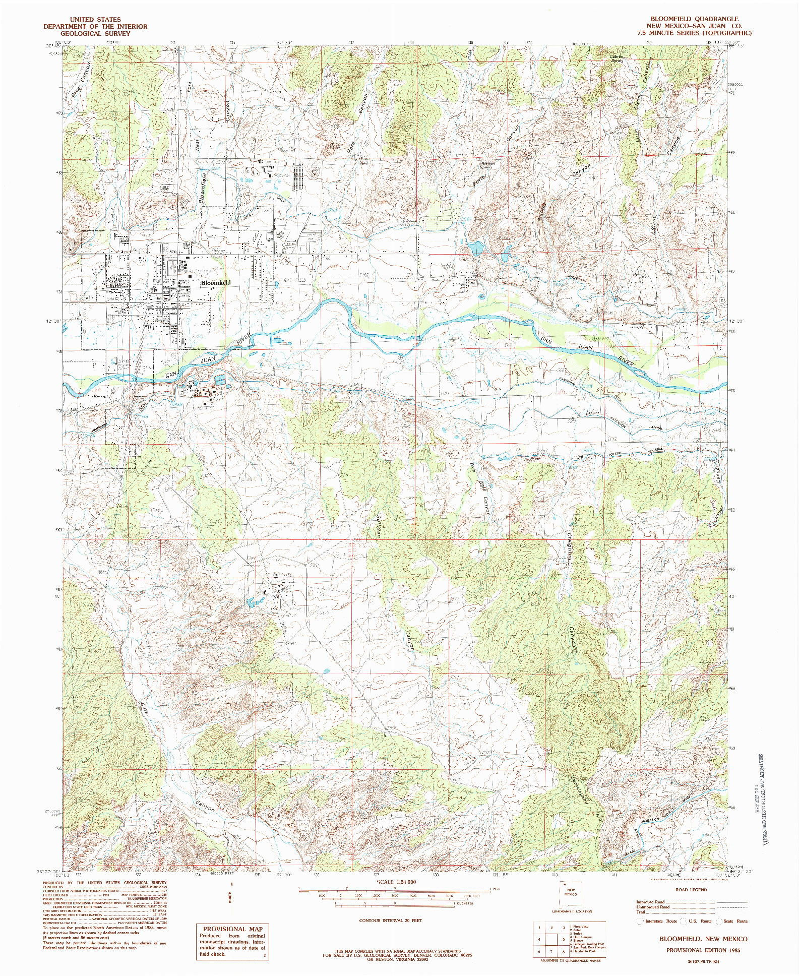 USGS 1:24000-SCALE QUADRANGLE FOR BLOOMFIELD, NM 1985