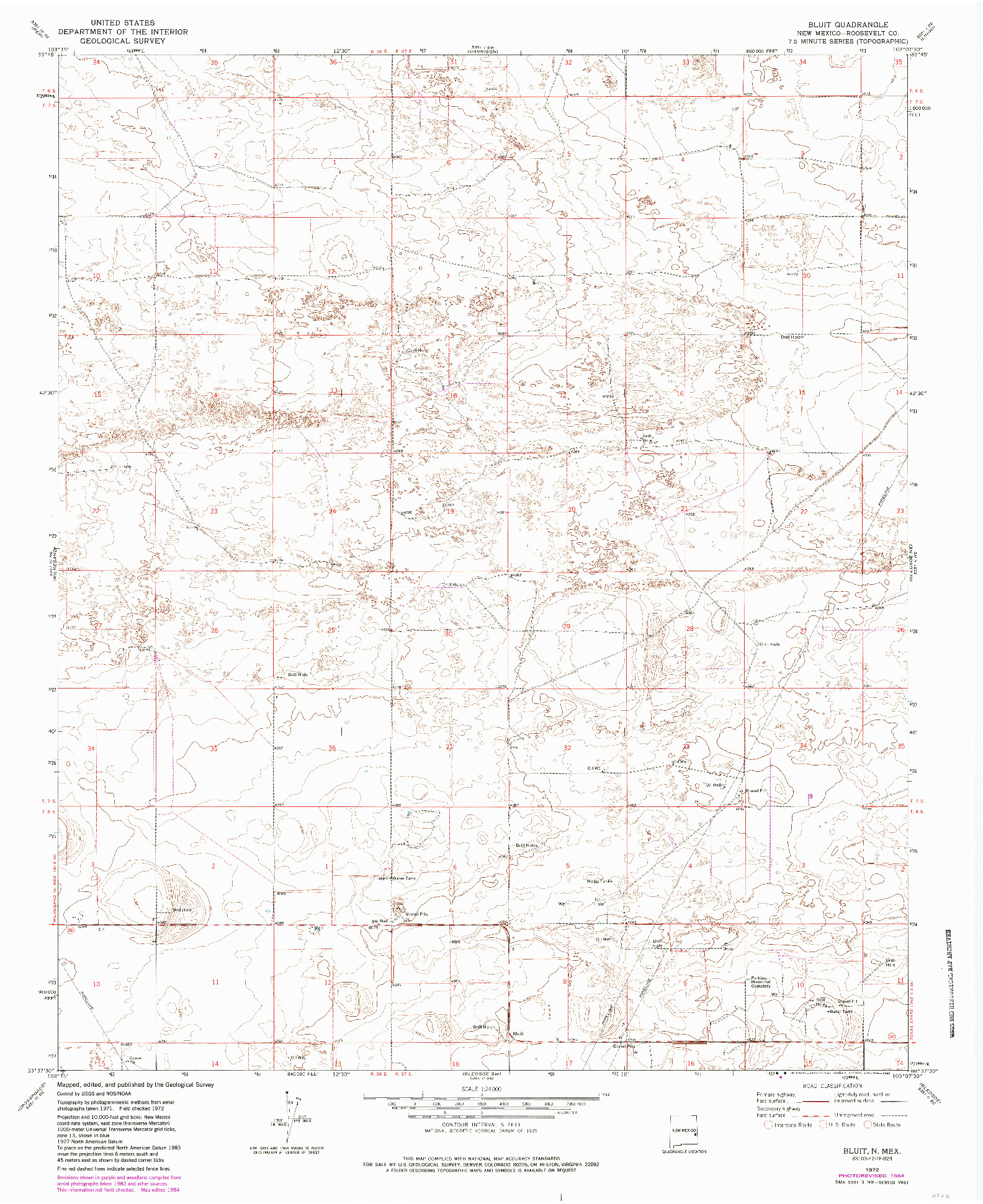USGS 1:24000-SCALE QUADRANGLE FOR BLUIT, NM 1972