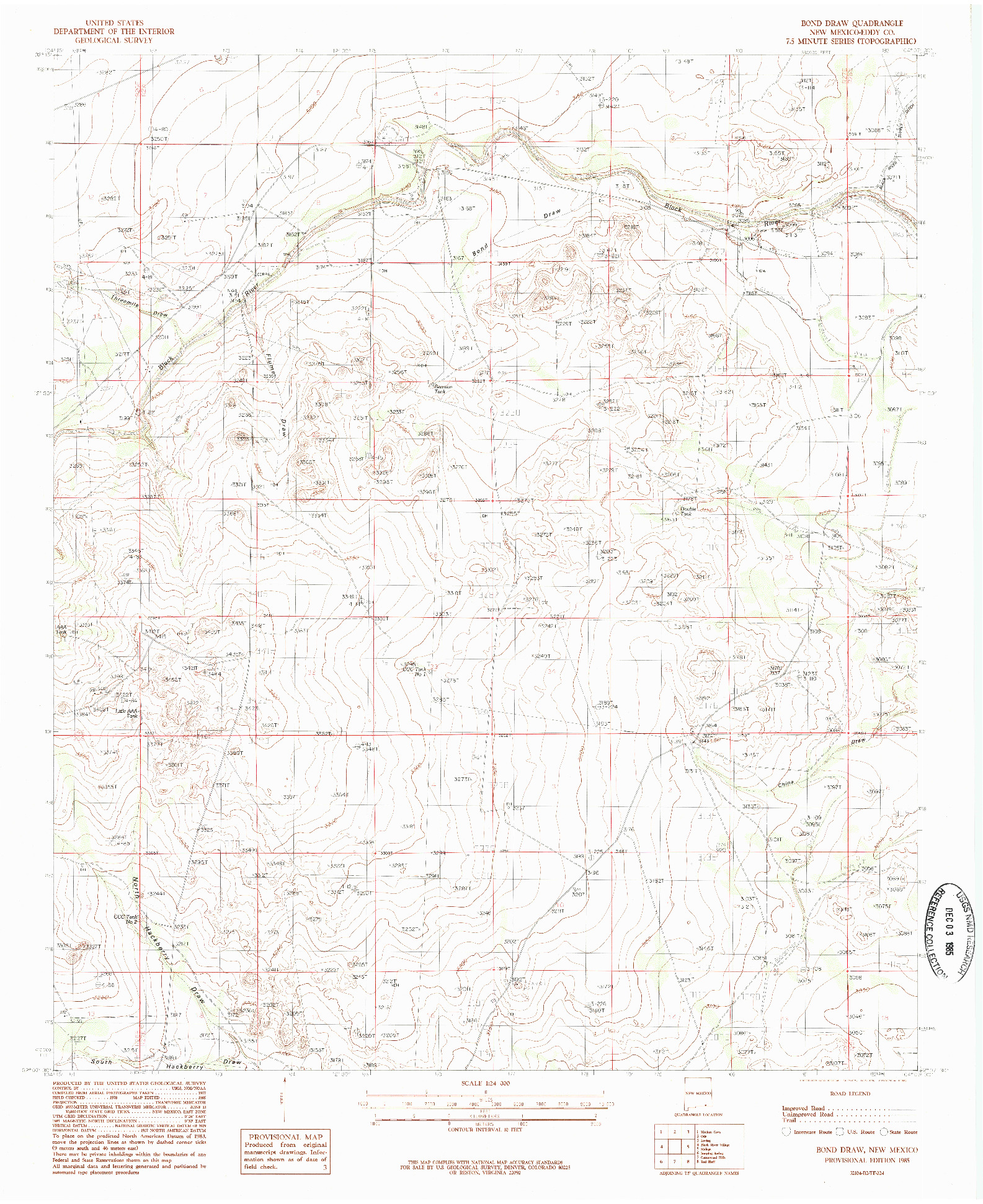 USGS 1:24000-SCALE QUADRANGLE FOR BOND DRAW, NM 1985