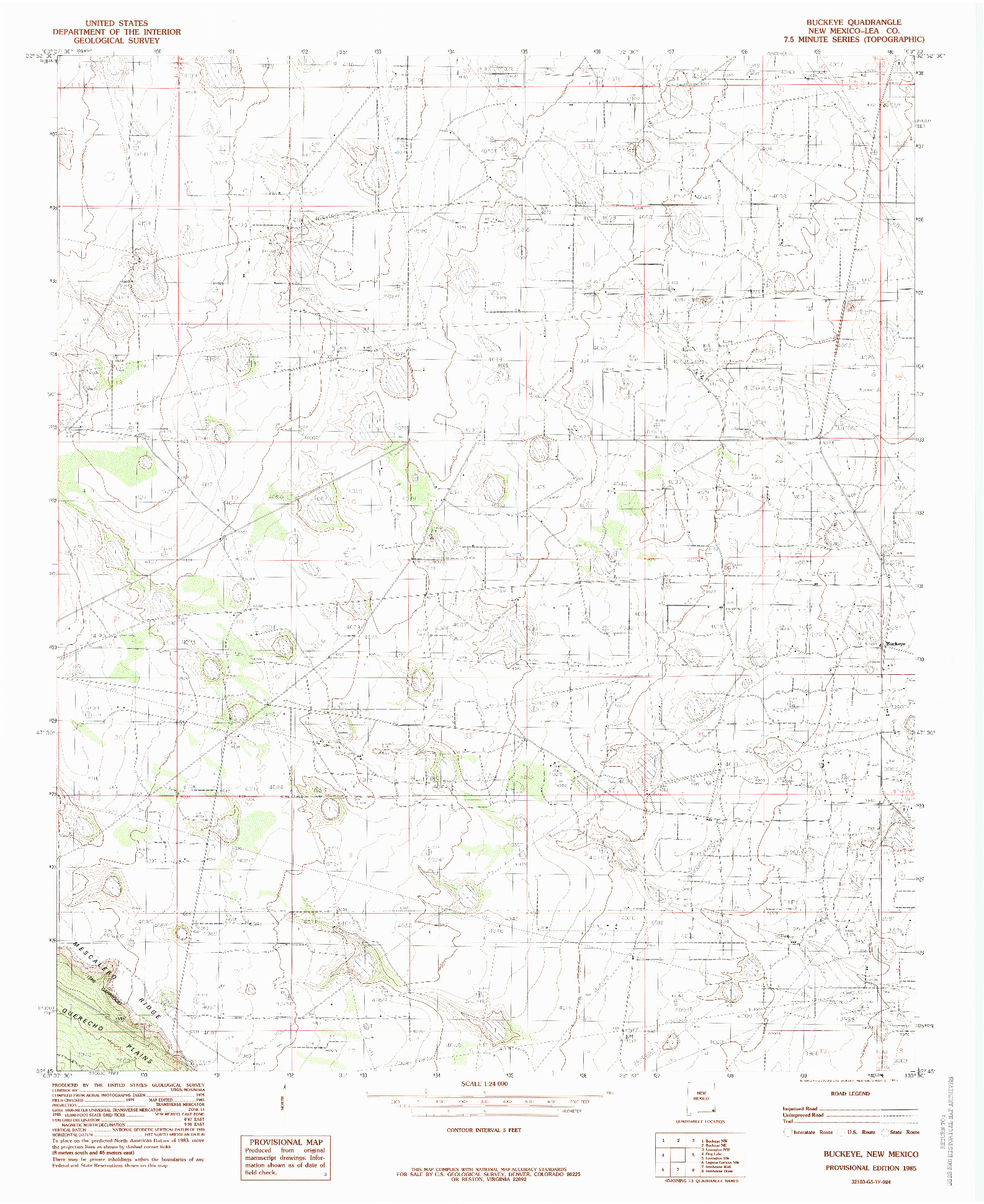 USGS 1:24000-SCALE QUADRANGLE FOR BUCKEYE, NM 1985