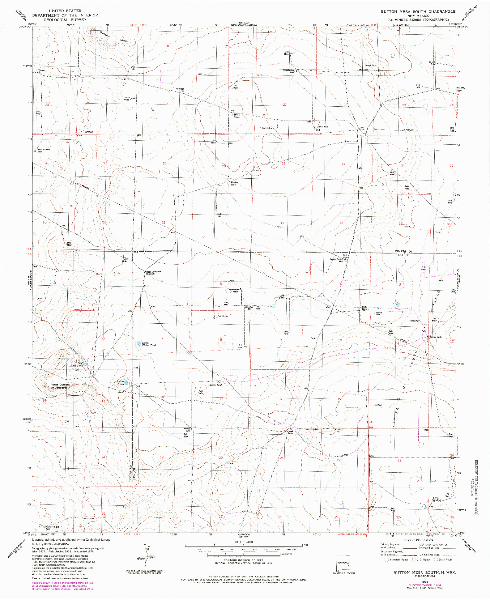 USGS 1:24000-SCALE QUADRANGLE FOR BUTTON MESA SOUTH, NM 1979
