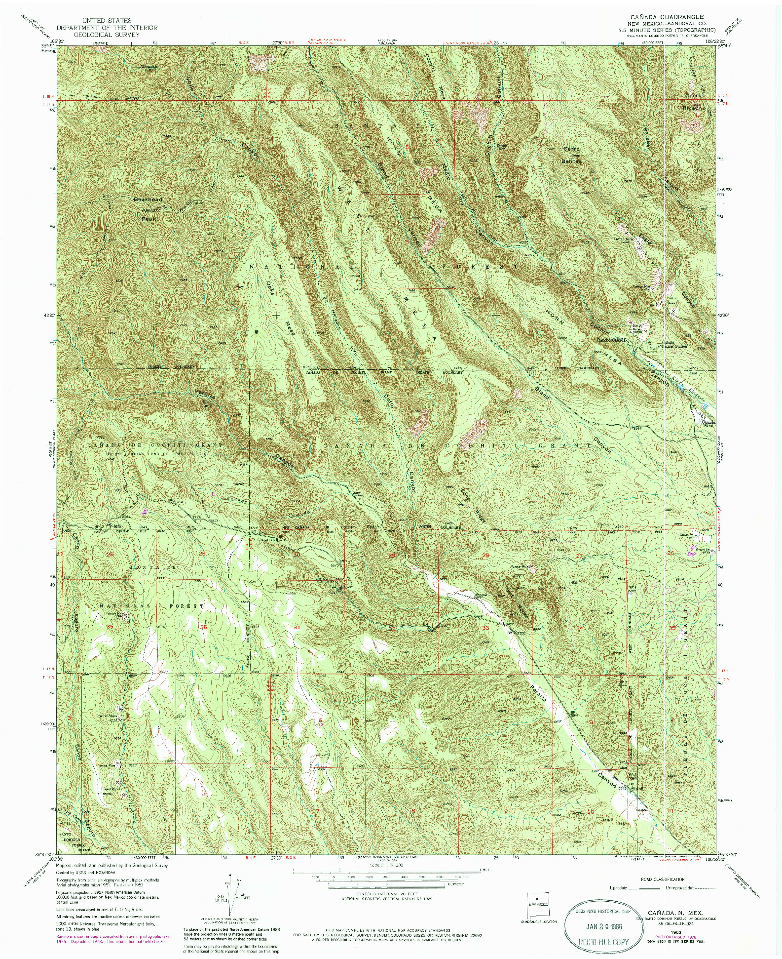 USGS 1:24000-SCALE QUADRANGLE FOR CANADA, NM 1953