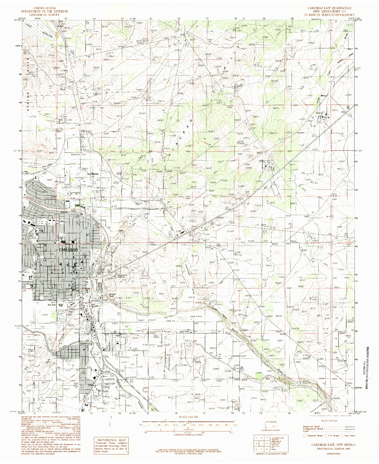 USGS 1:24000-SCALE QUADRANGLE FOR CARLSBAD EAST, NM 1985