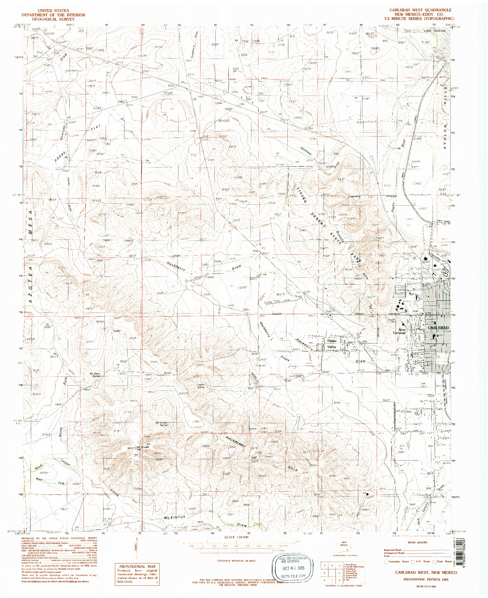 USGS 1:24000-SCALE QUADRANGLE FOR CARLSBAD WEST, NM 1985