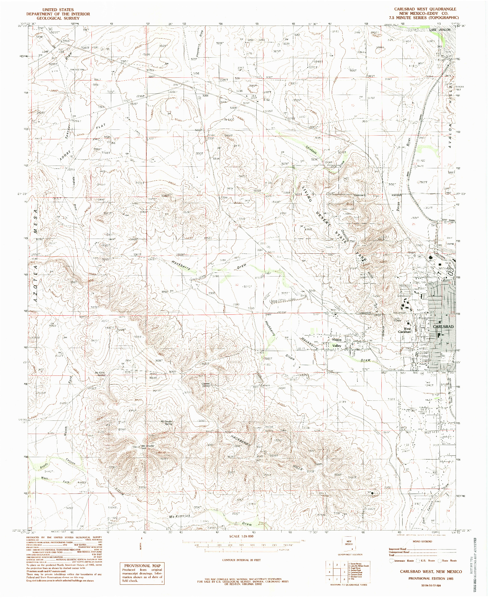 USGS 1:24000-SCALE QUADRANGLE FOR CARLSBAD WEST, NM 1985