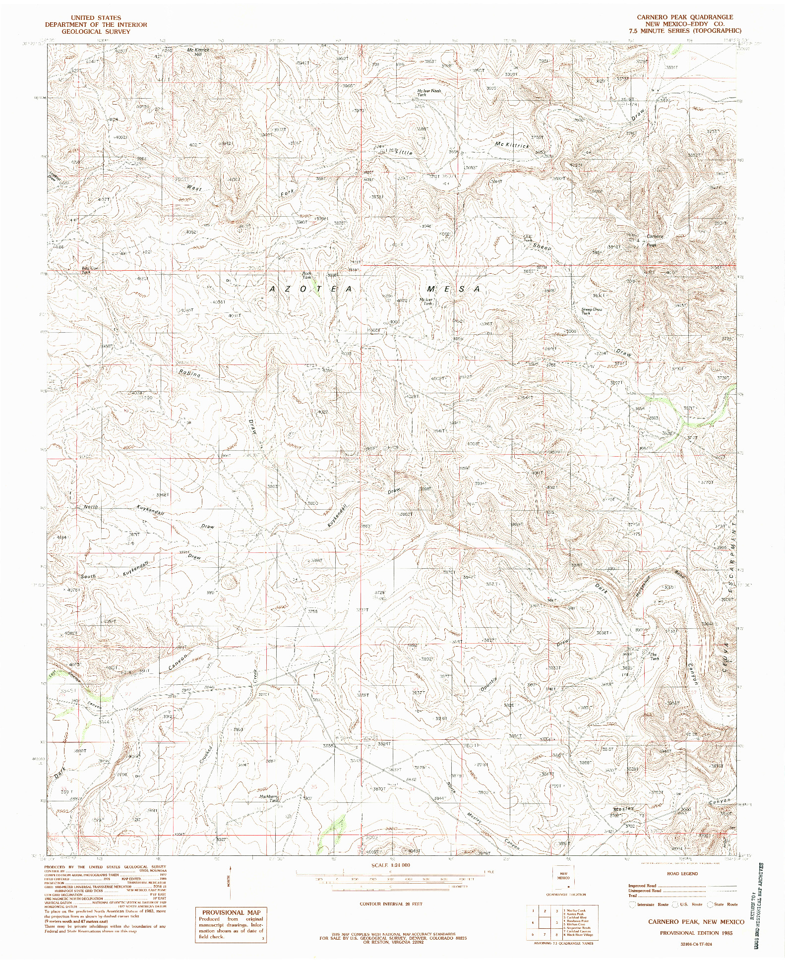 USGS 1:24000-SCALE QUADRANGLE FOR CARNERO PEAK, NM 1985
