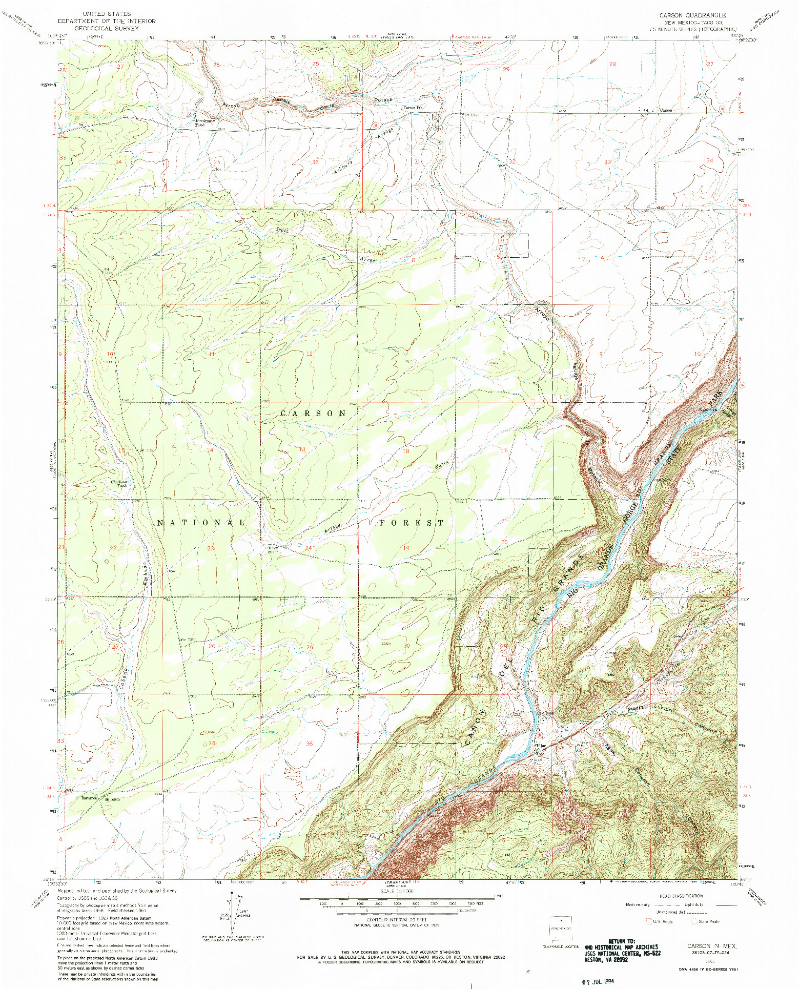 USGS 1:24000-SCALE QUADRANGLE FOR CARSON, NM 1961