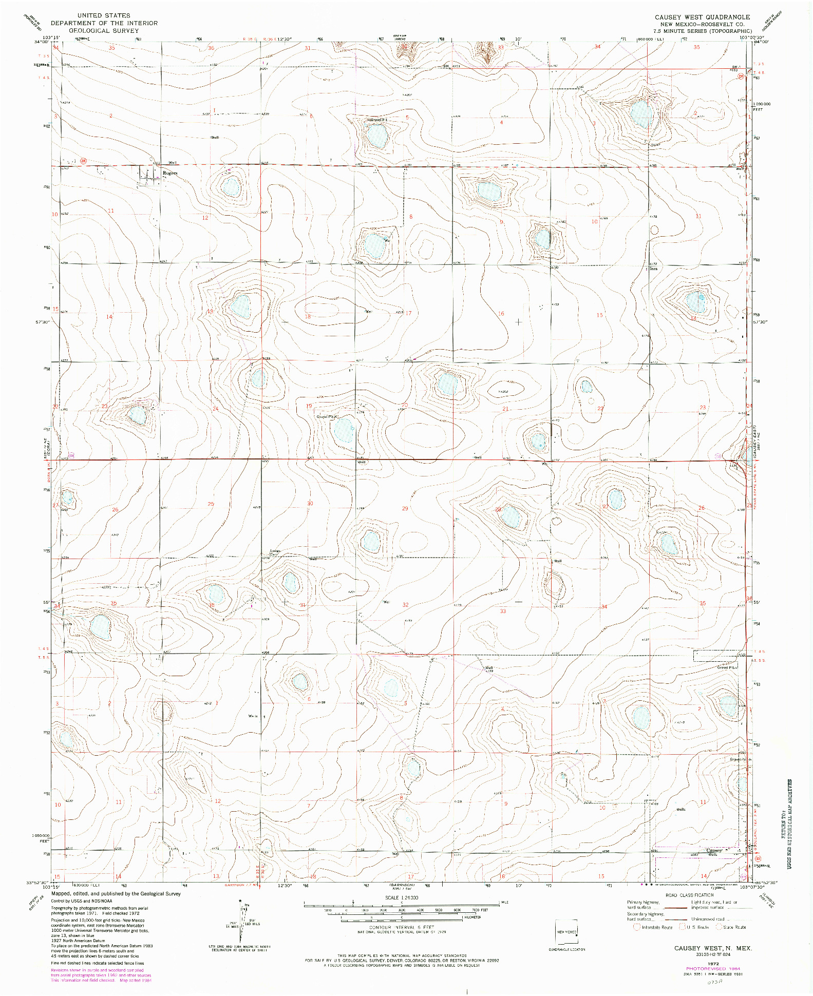 USGS 1:24000-SCALE QUADRANGLE FOR CAUSEY WEST, NM 1972