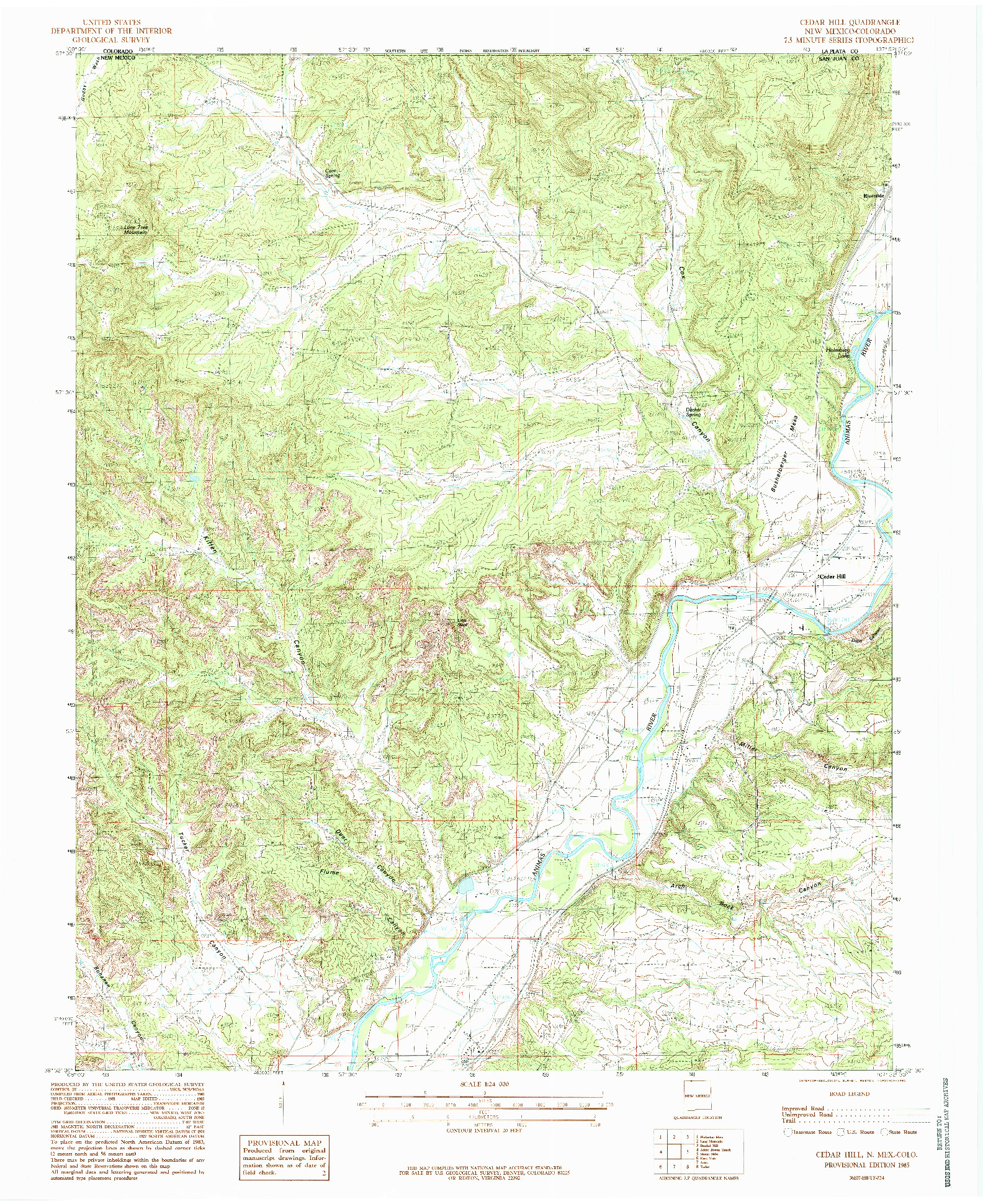 USGS 1:24000-SCALE QUADRANGLE FOR CEDAR HILL, NM 1985