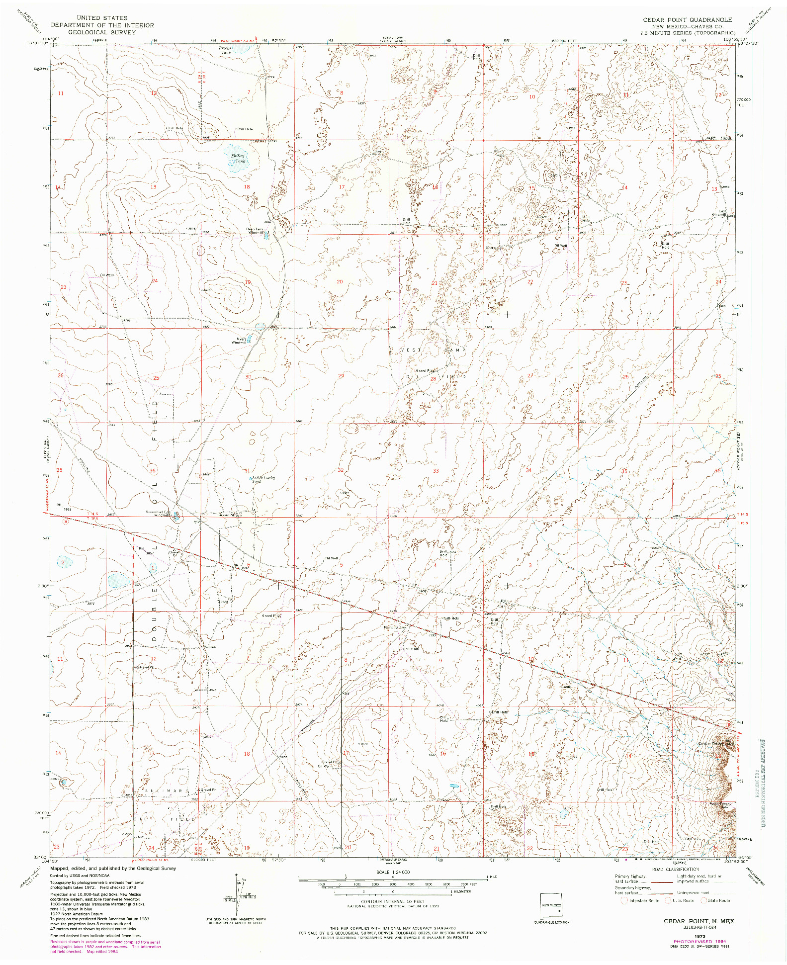 USGS 1:24000-SCALE QUADRANGLE FOR CEDAR POINT, NM 1973