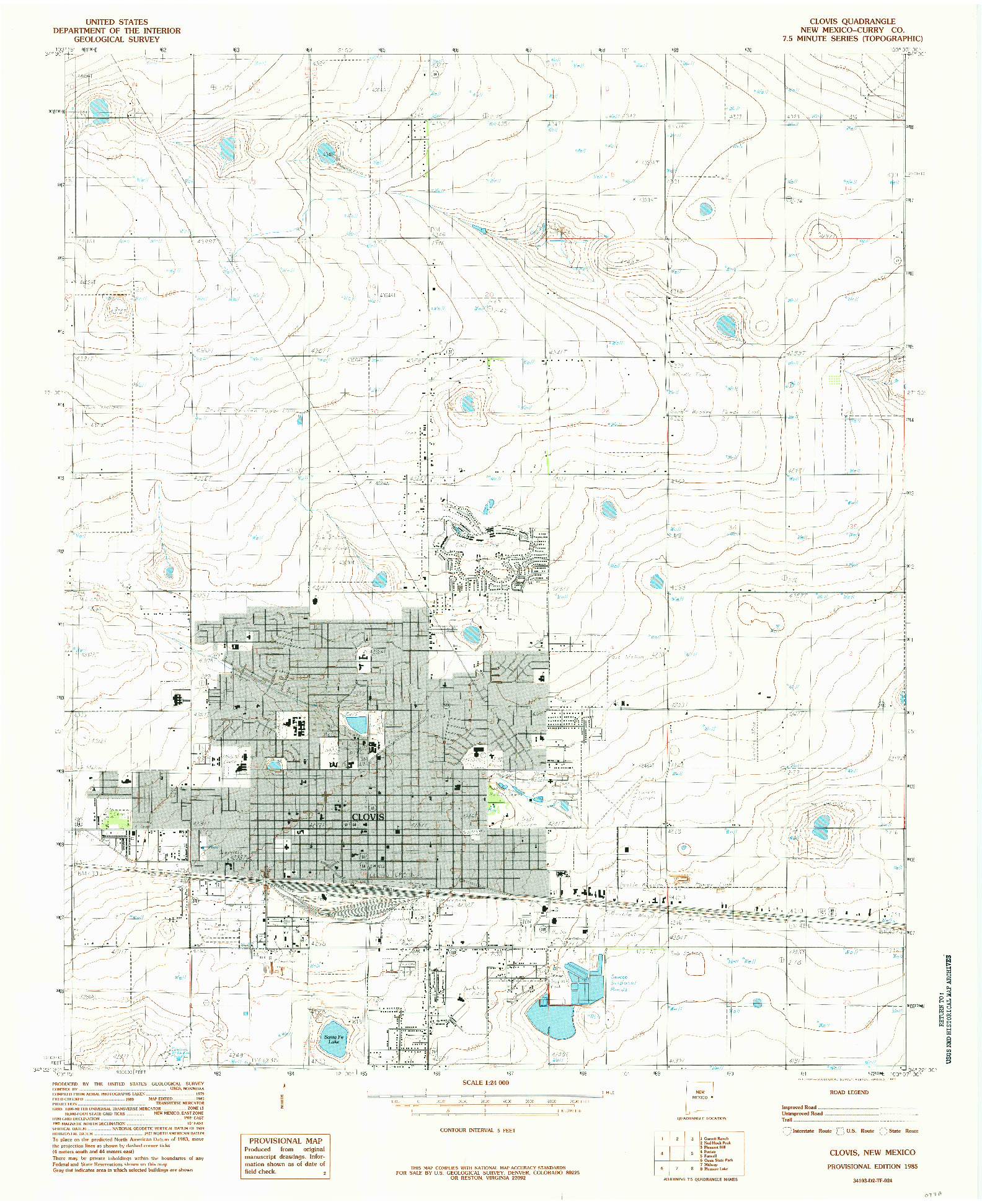 USGS 1:24000-SCALE QUADRANGLE FOR CLOVIS, NM 1985