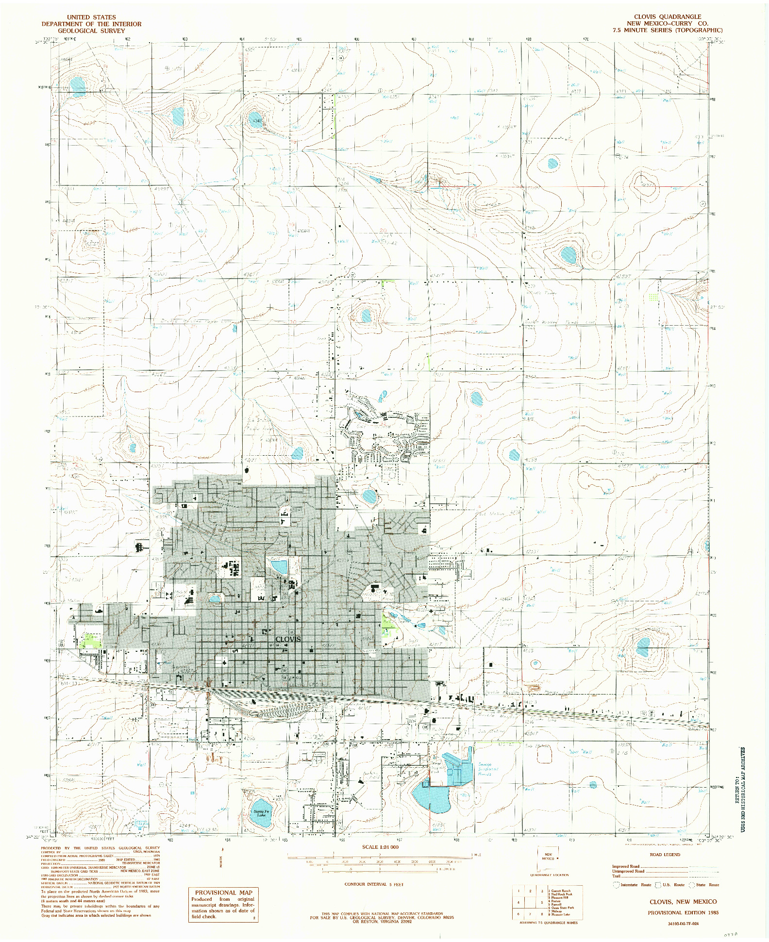 USGS 1:24000-SCALE QUADRANGLE FOR CLOVIS, NM 1985