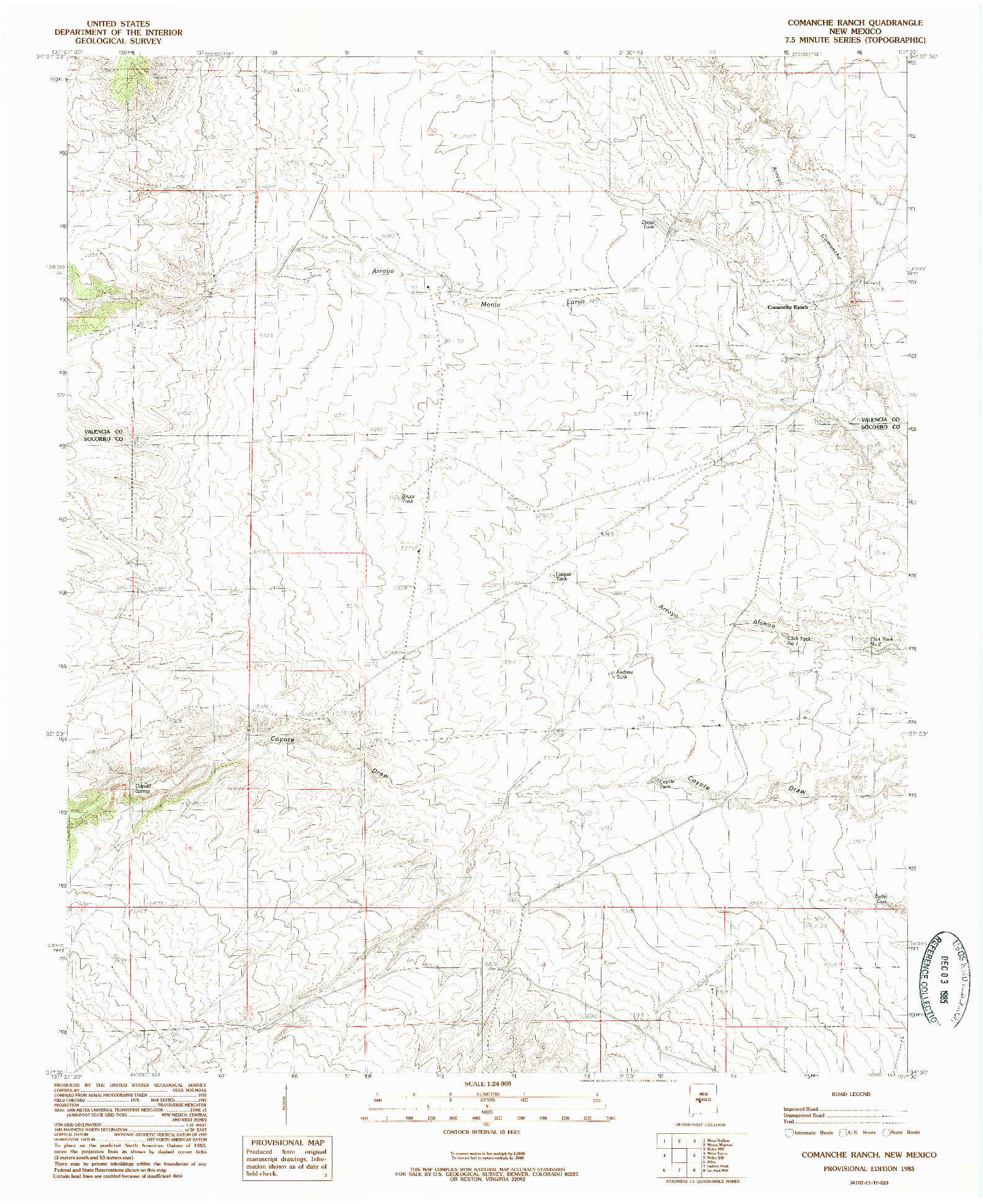 USGS 1:24000-SCALE QUADRANGLE FOR COMANCHE RANCH, NM 1985