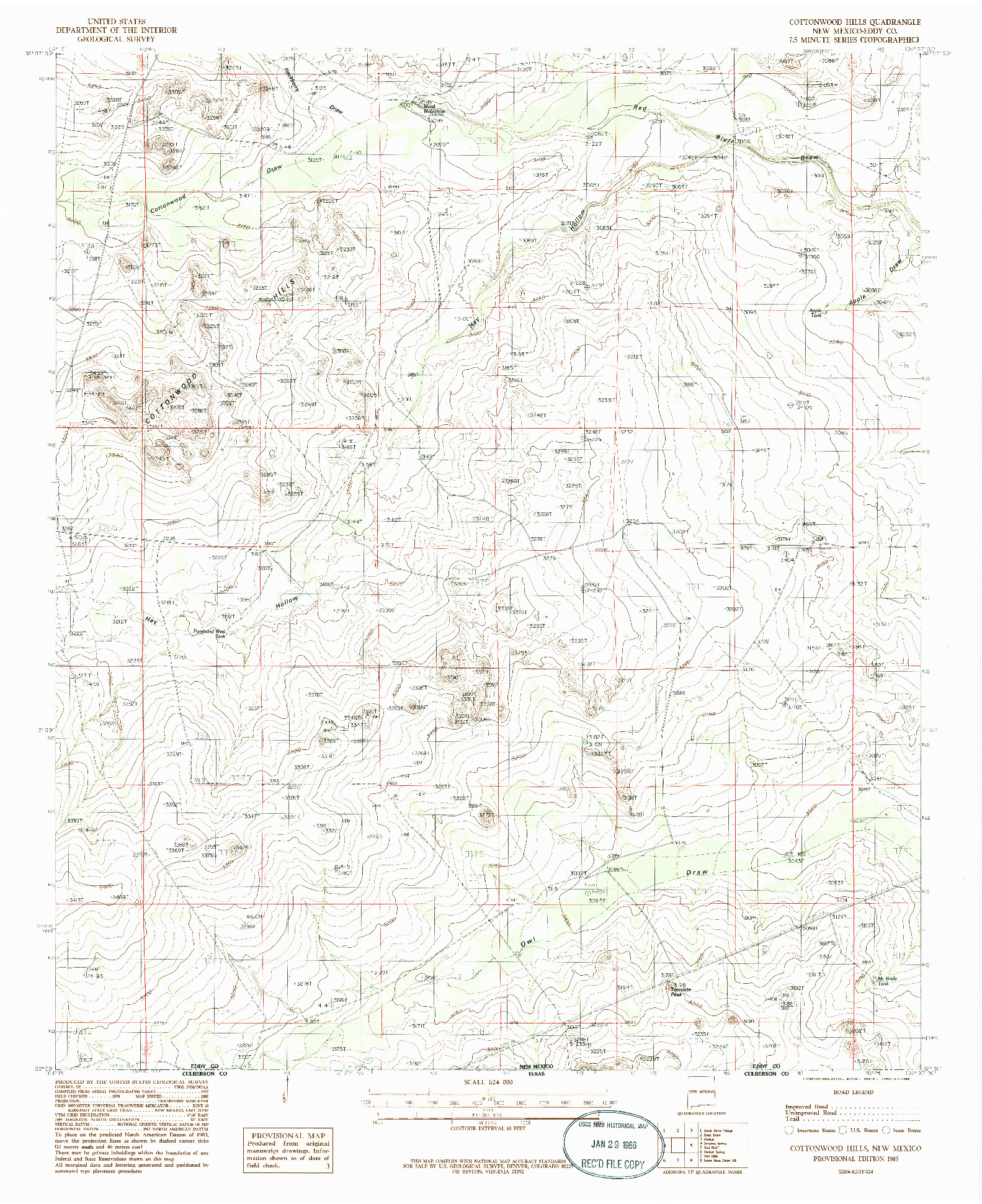 USGS 1:24000-SCALE QUADRANGLE FOR COTTONWOOD HILLS, NM 1985